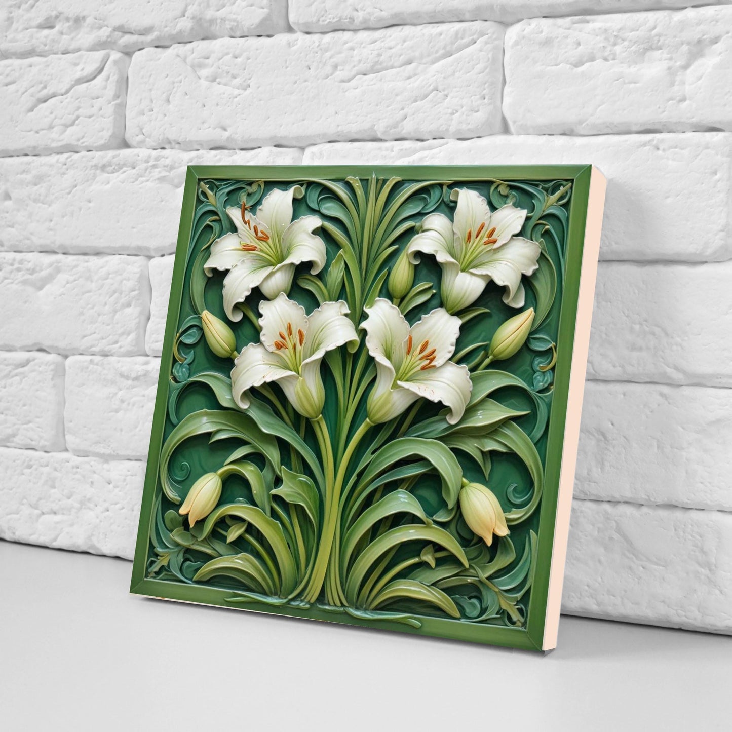 Art Nouveau Flower Ceramic Tiles - Set of 2 Art Nouveau Wall Decor Tiles - Kitchen Backsplash Tiles, Table Decorative Tiles, Bathroom Tiles