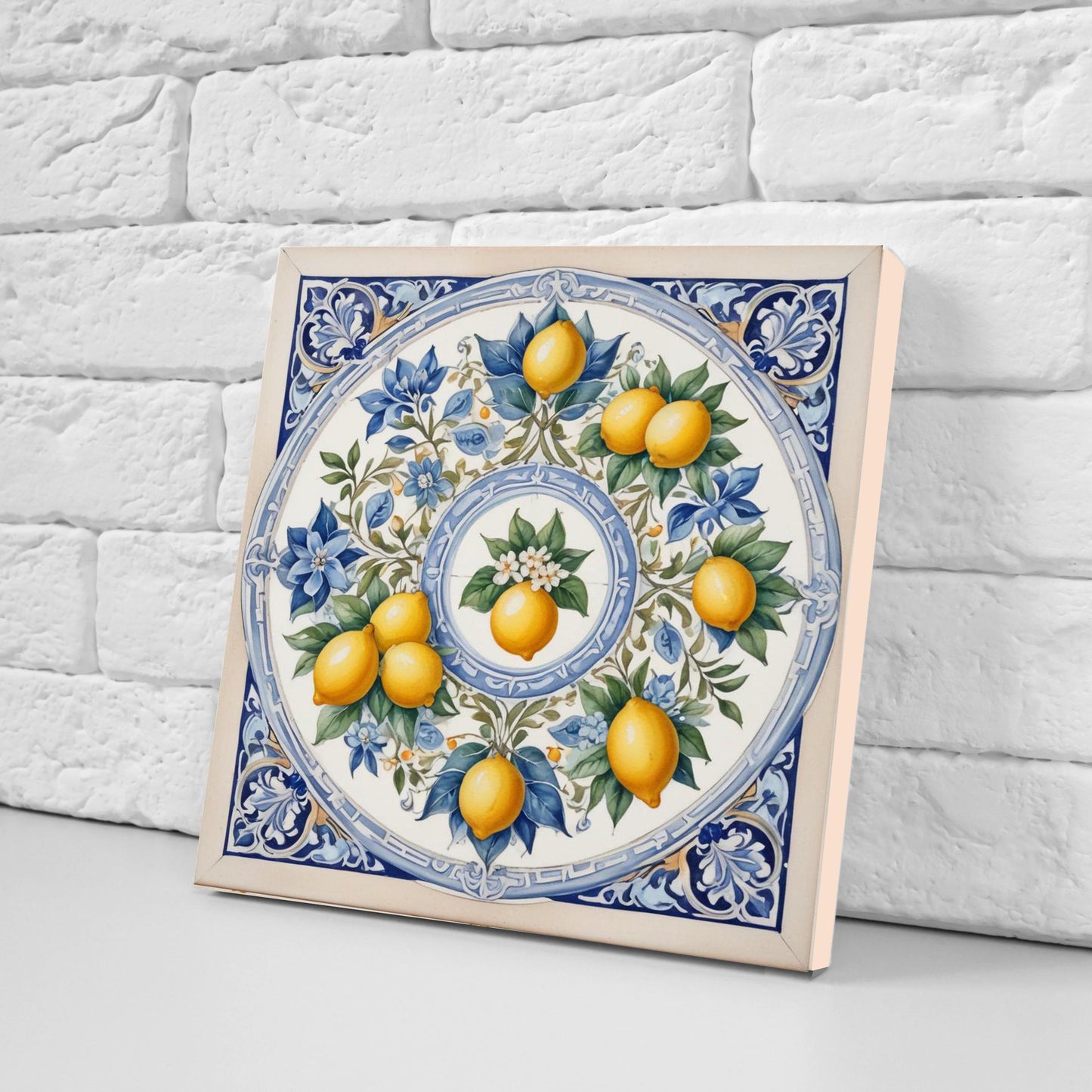 Italian Majolica Lemon Tiles - Set of 2 Italian Wall Decor Tiles - Kitchen Backsplash Tiles, Table Decorative Tiles, Bathroom Tiles, Coaster