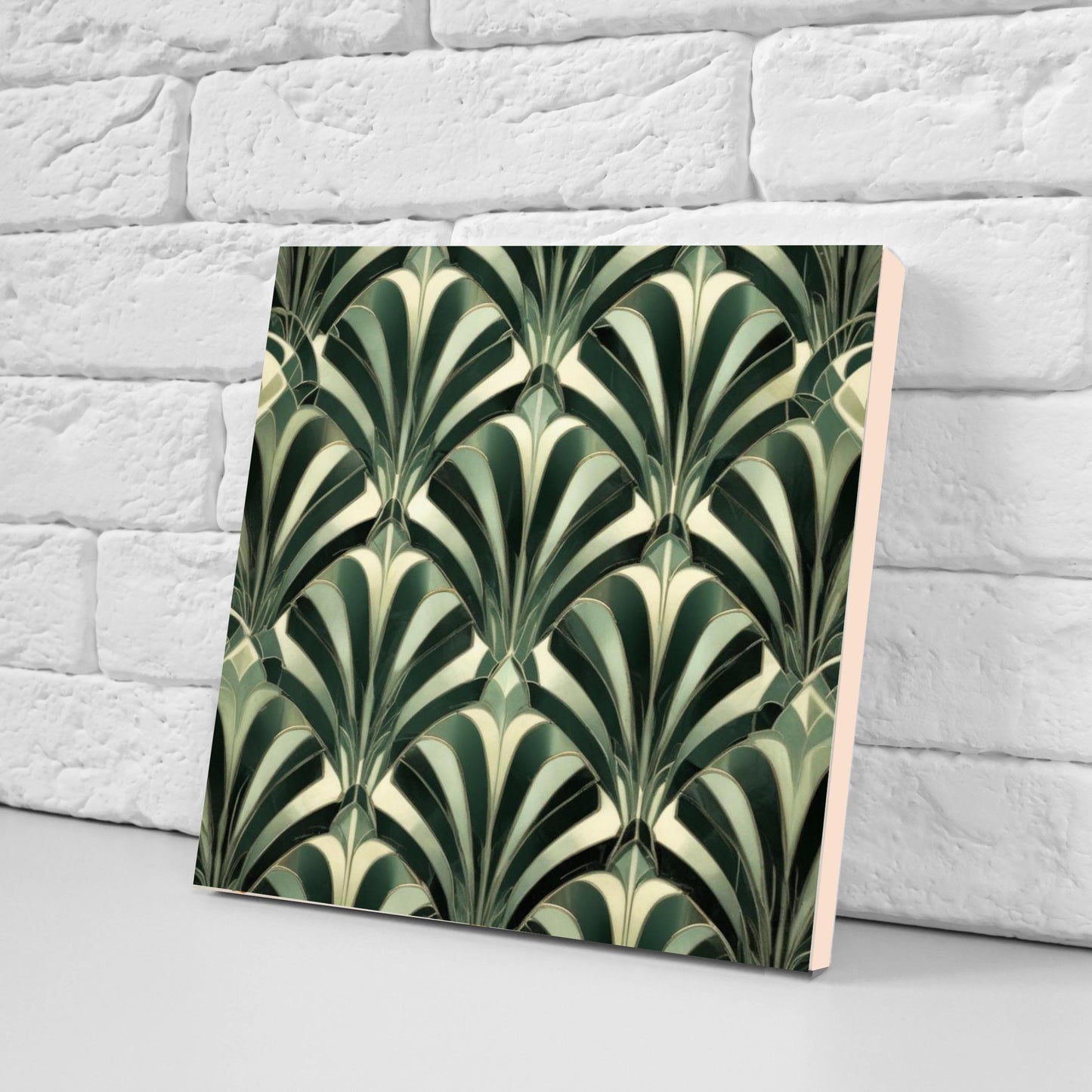 Art Deco Ceramic Tiles Green- Set of 2 Art Deco Wall Decor Geometric Tiles - Kitchen Backsplash Tiles,Table Decorative Tiles, Bathroom Tiles