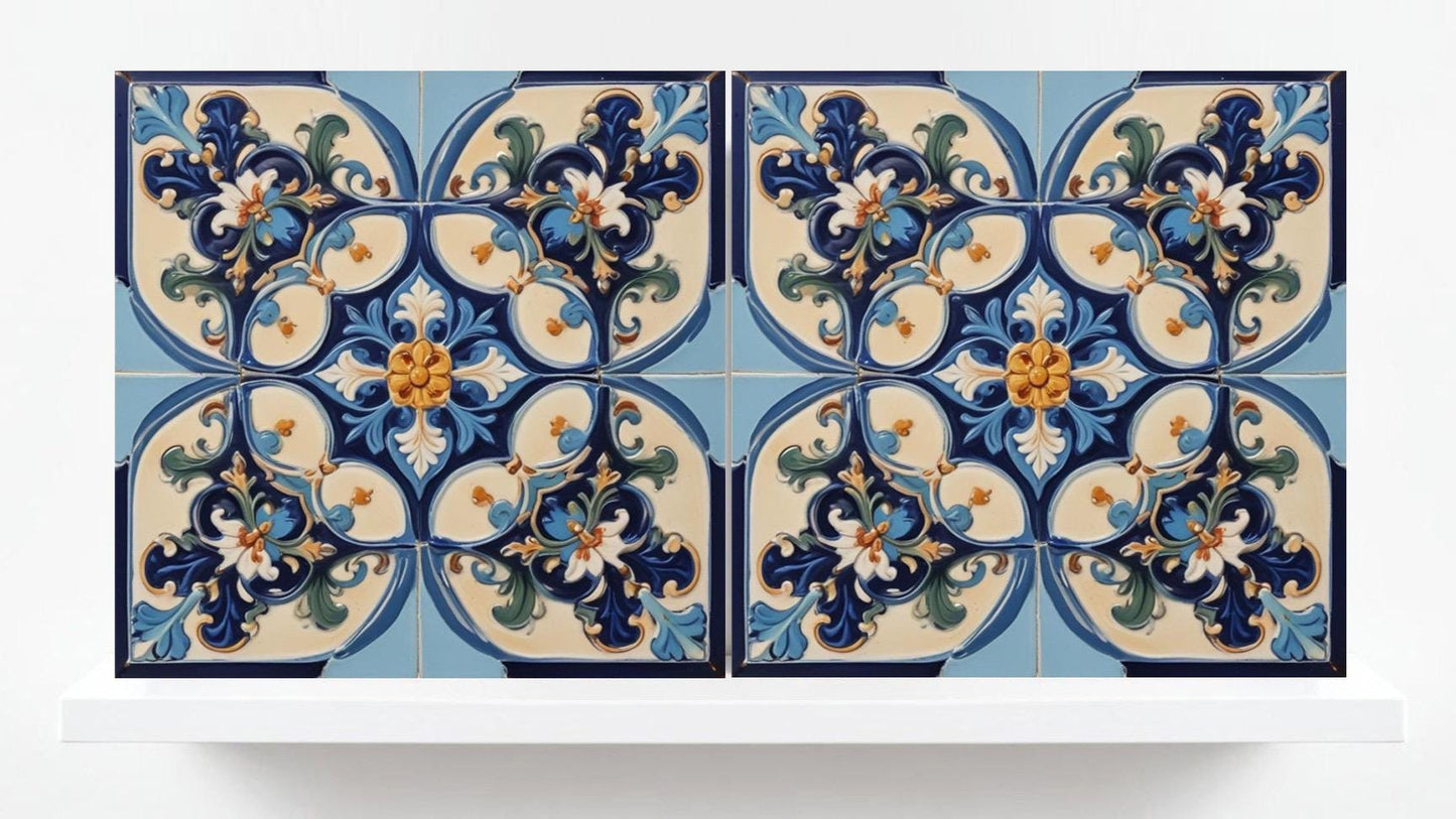 Italian Majolica Tiles - Set of 2 Sicilian Wall Decor Mediterranean Tiles - Kitchen Backsplash, Sink Splashback,Bathroom, Fireplace,Coaster