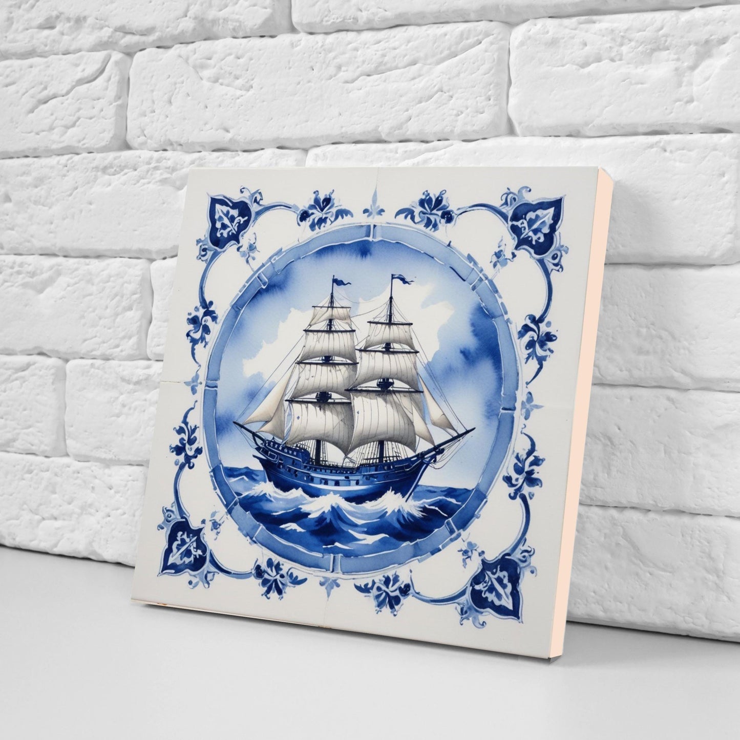 Delft Blue Ceramic Tile - Set of 2 Ceramic Delftware Tiles-Delft Tile with Ship - Delft Prints- Kitchen Backsplash,Sink,Bathroom,Shower Wall