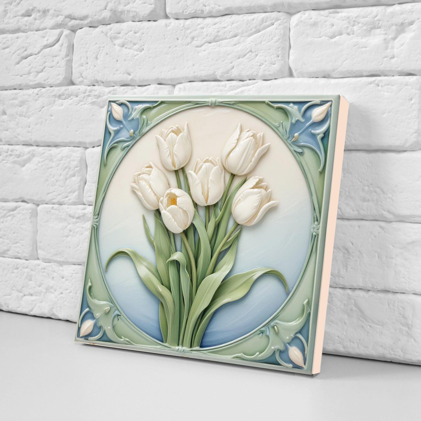 Art Nouveau Ceramic Tulip Tiles - Set of 2 Art Nouveau Wall Decor Tiles - Kitchen Backsplash Tiles, Table Decorative Tiles, Bathroom Tiles
