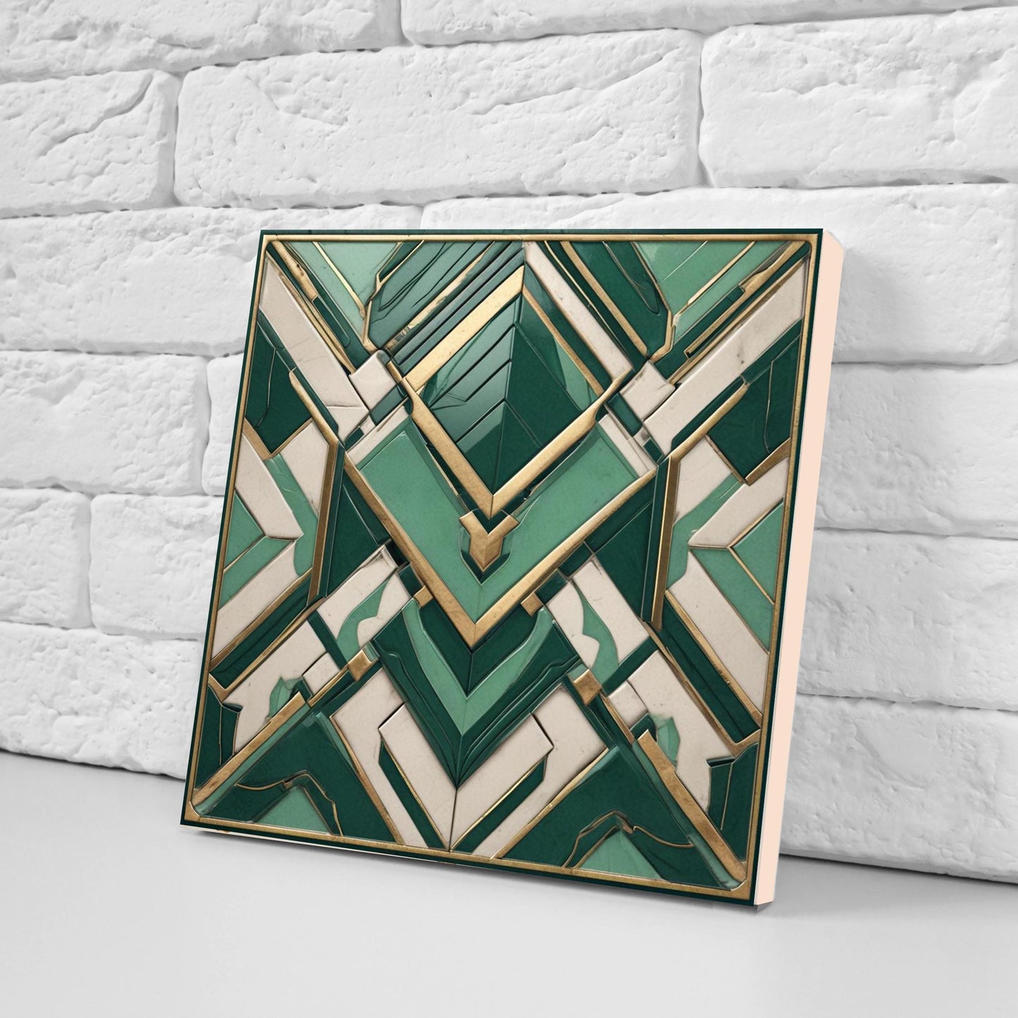 Art Deco Ceramic Tiles Green-Set of 2 Art Deco Wall Decor Geometric Tiles - Kitchen Backsplash Tiles, Shower Wall Tiles, Sink Bathroom Tiles