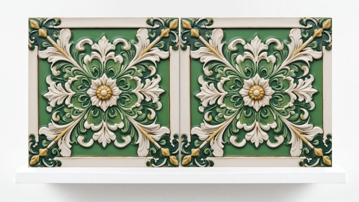 Italian Majolica Tiles Floral -Set of 2 Sicilian Wall Decor Tiles -Kitchen Backsplash Tiles, Table Decorative Tiles, Bathroom Tiles, Coaster
