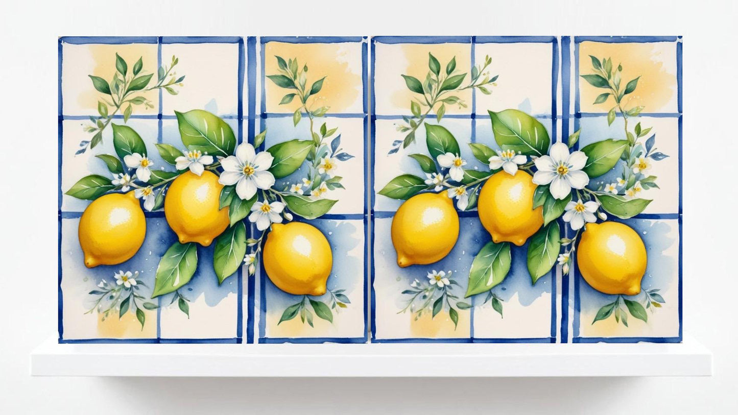 Italian Majolica Lemon Tiles - Set of 2 Italian Wall Decor Tiles - Kitchen Backsplash Tiles, Table Decorative Tiles, Bathroom Tiles, Coaster