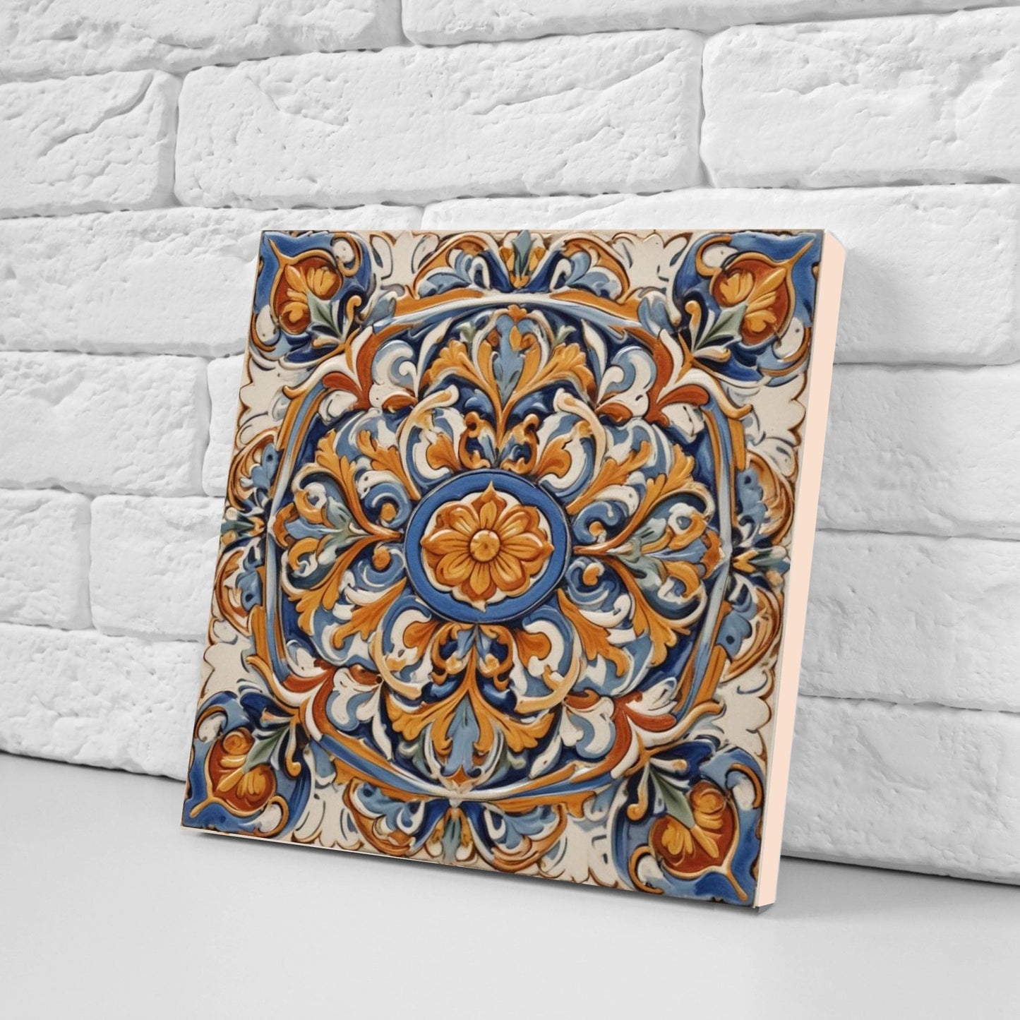 Italian Majolica Tiles - Set of 2 Sicilian Wall Decor Tiles - Kitchen Backsplash Tiles, Sink Splashback, Bathroom Tiles, Shower Wall,Coaster