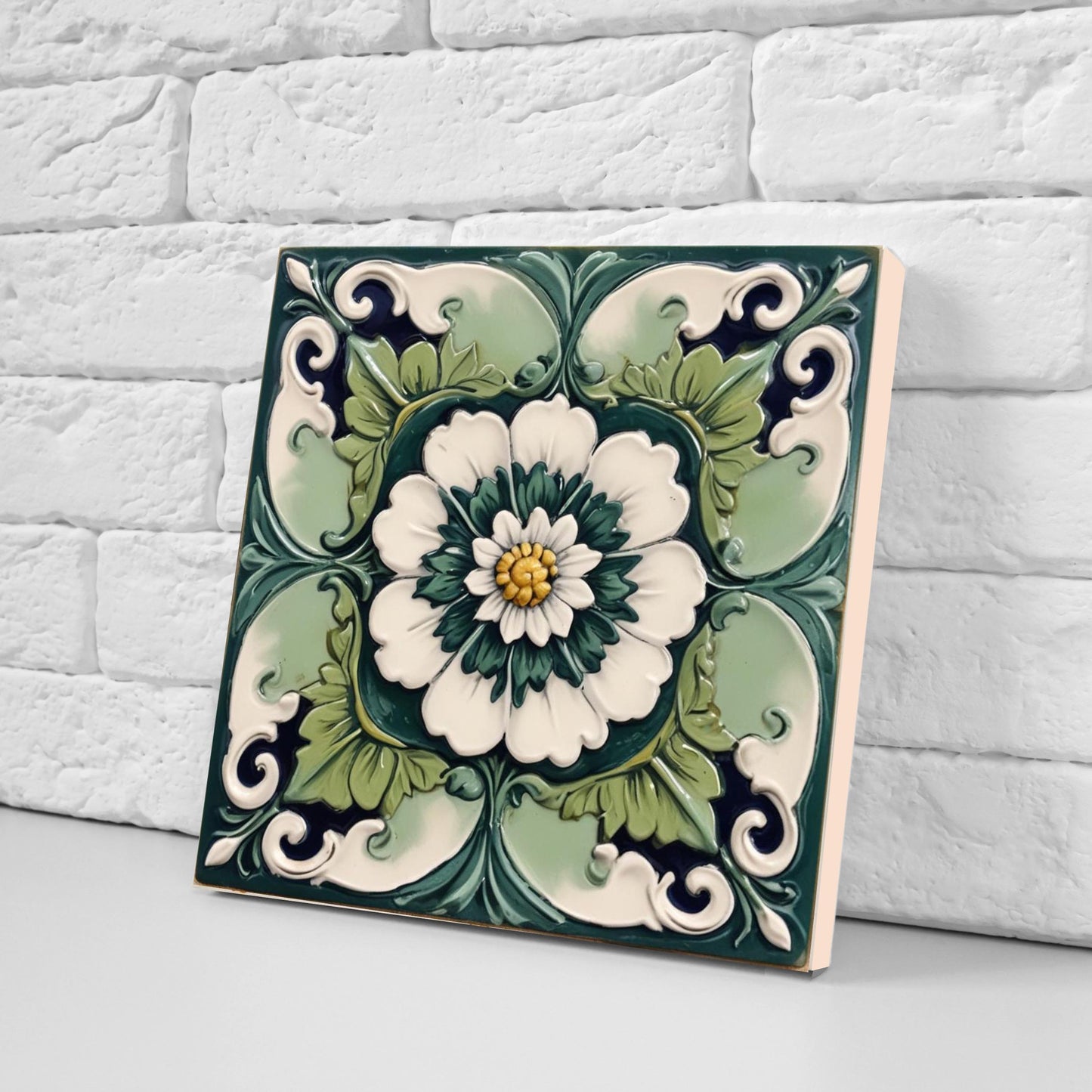 Italian Majolica Tiles Flower -Set of 2 Sicilian Wall Decor Tiles-Kitchen Backsplash Tiles, Sink Splashback,Bathroom,Shower Wall Art,Coaster