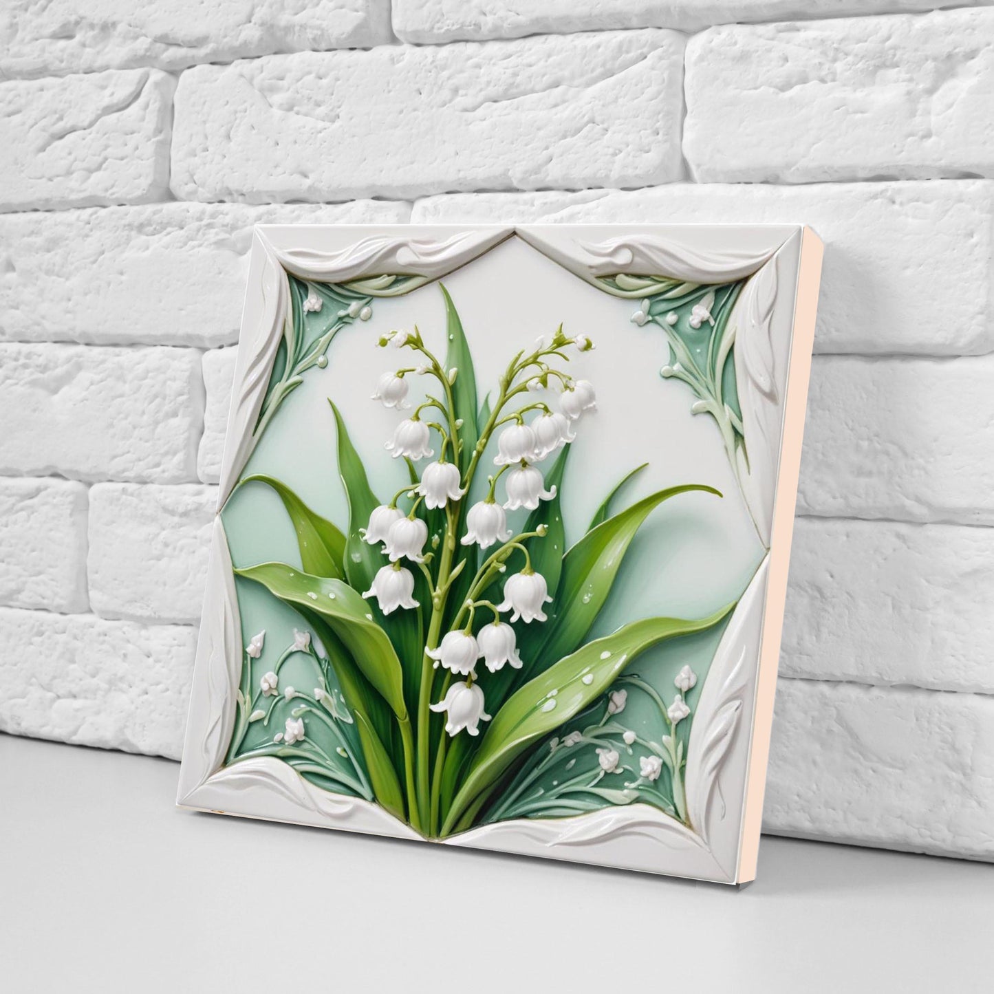 Lily of The Valley Tile Art Nouveau Flower Print Ceramic Tiles - Set of 2 Art Nouveau Wall Decor Tiles - Kitchen Backsplash Tiles, Bathroom