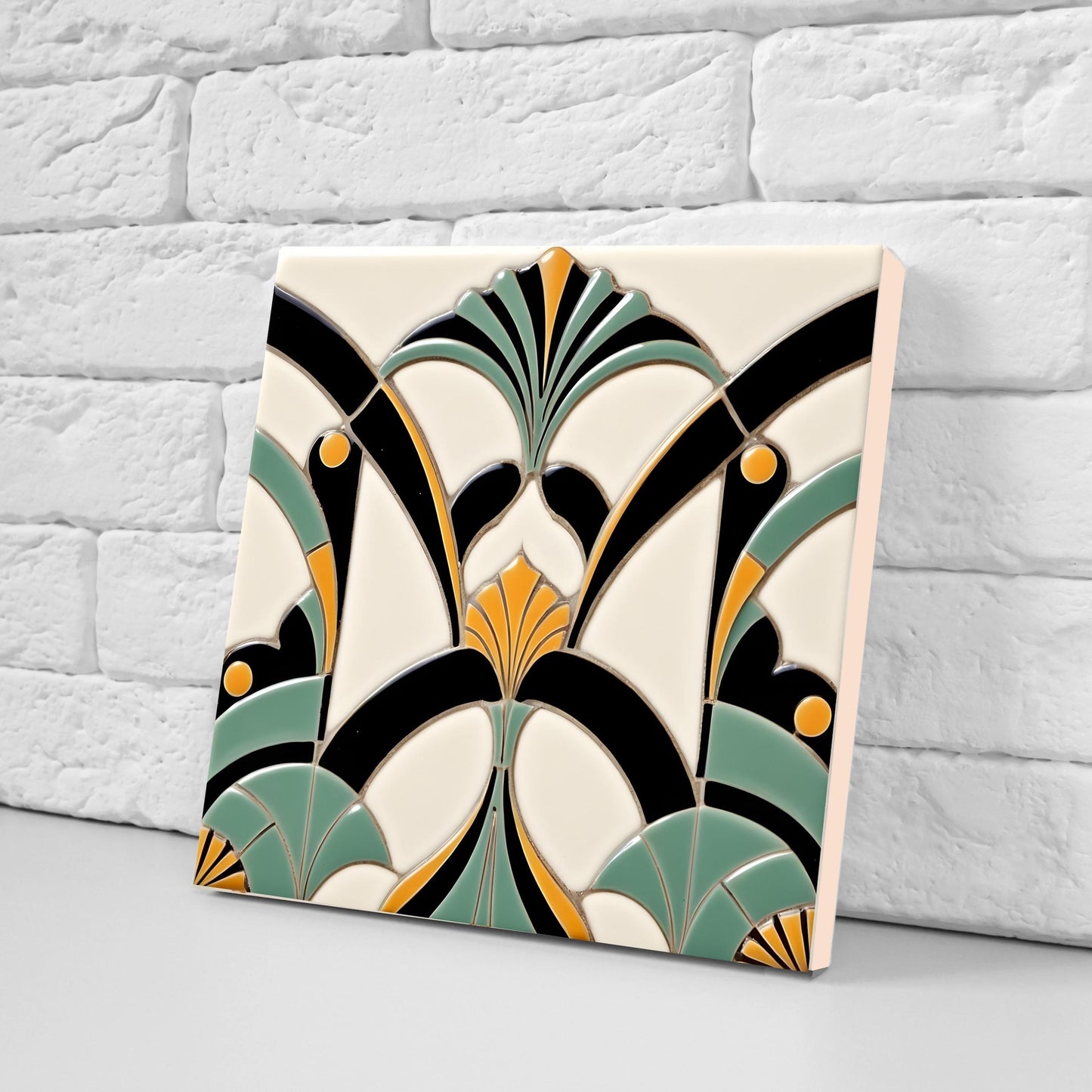 Art Deco Ceramic tiles - Set of 2 Art Deco Wall Decor Geometric Tiles - Kitchen Backsplash, Bathroom, Shower Wall,Sink Splashback, Fireplace