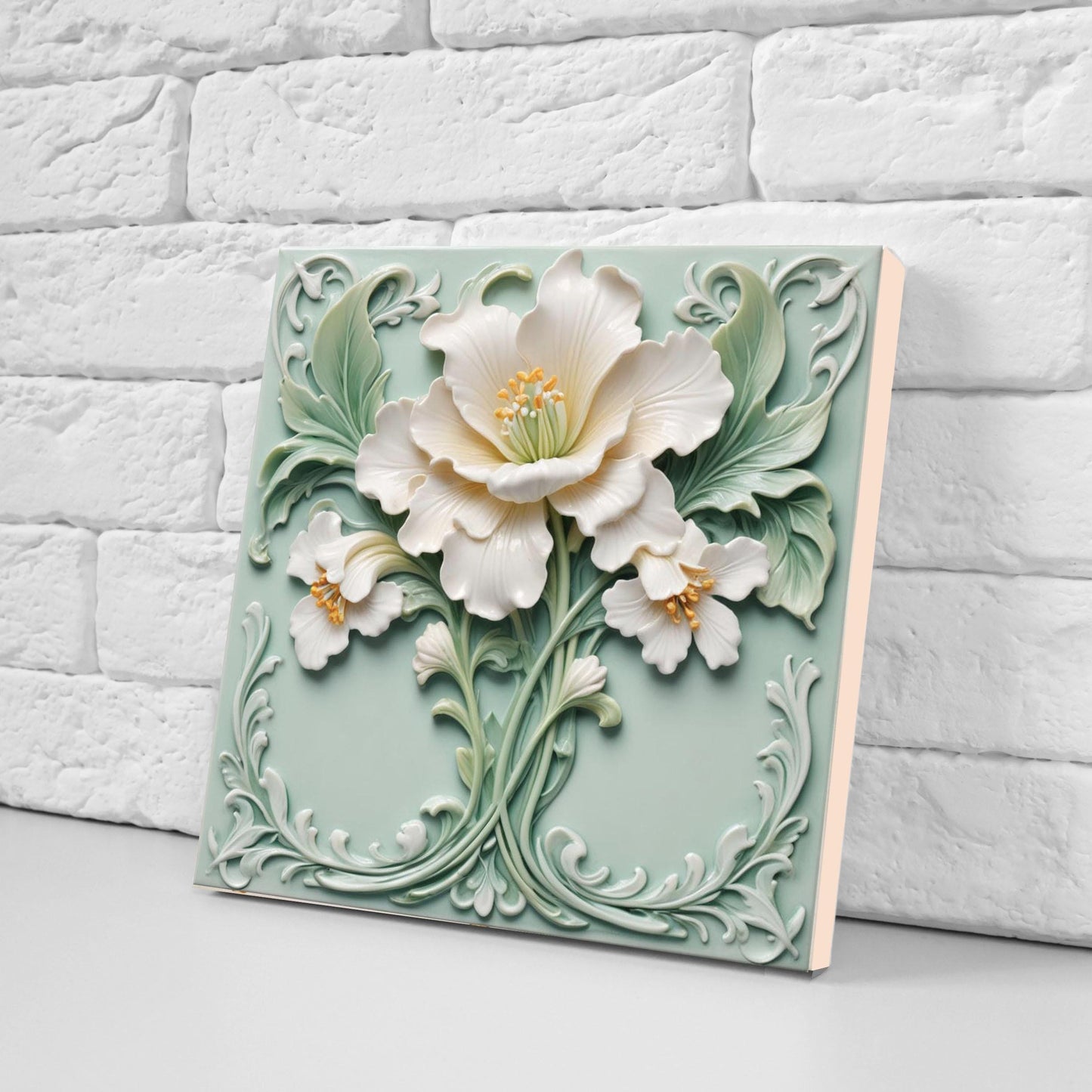 Art Nouveau Tile Rose Flower Ceramic Tiles - Set of 2 Art Nouveau Wall Decor Tiles -Kitchen Backsplash Tiles,Bathroom Tiles, Shower Wall Art