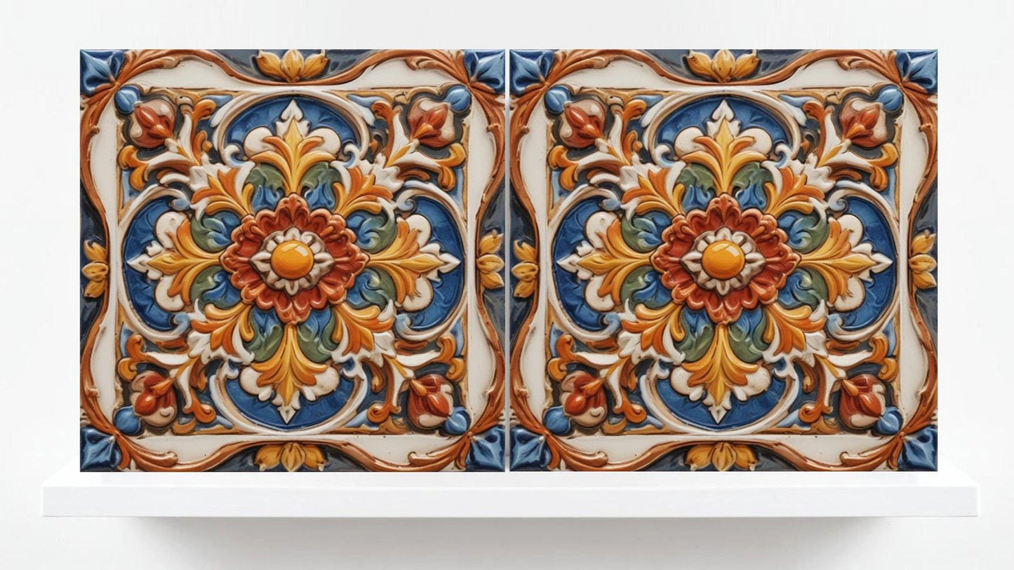 Italian Majolica Tiles - Set of 2 Sicilian Wall Decor Tiles - Kitchen Backsplash Tiles, Table Decorative Tiles, Bathroom Tiles, Coaster