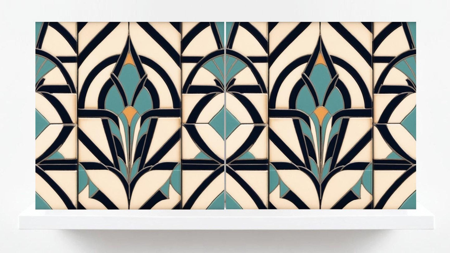 Art Deco Ceramic tiles - Set of 2 Art Deco Wall Decor Geometric Tiles - Kitchen Backsplash Tiles, Table Decorative Tiles, Bathroom Tiles