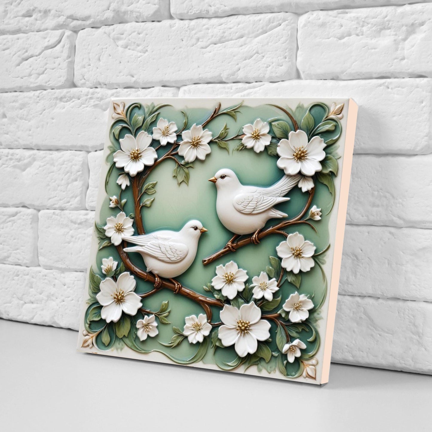 Art Nouveau Bird and Flower Ceramic tiles -Set of 2 Art Nouveau Bird Wall Decor Tiles,Bird Tiles -Kitchen Backsplash Tiles,Bathroom Tiles