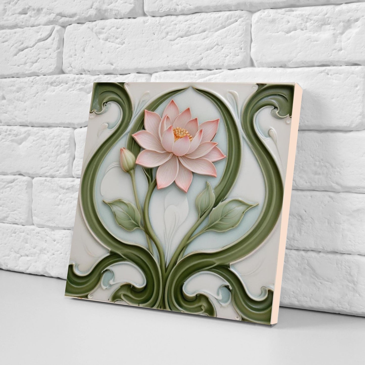 Lotus Tile Art Nouveau Flower Ceramic Tiles - Set of 2 Art Nouveau Wall Decor Tiles - Kitchen Backsplash Tiles, Shower Tiles, Bathroom Tiles