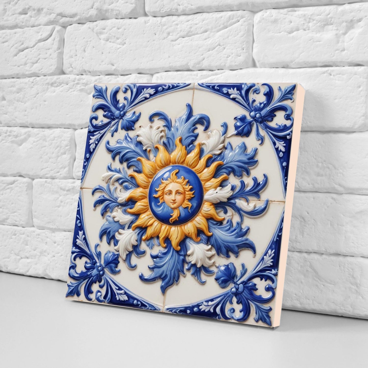 Sun Tile - Italian Majolica Sun Tiles Set of 2 Wall Decor Tiles -Kitchen Backsplash Tiles, Sink Splashback,Bathroom, Shower Wall Art,Coaster