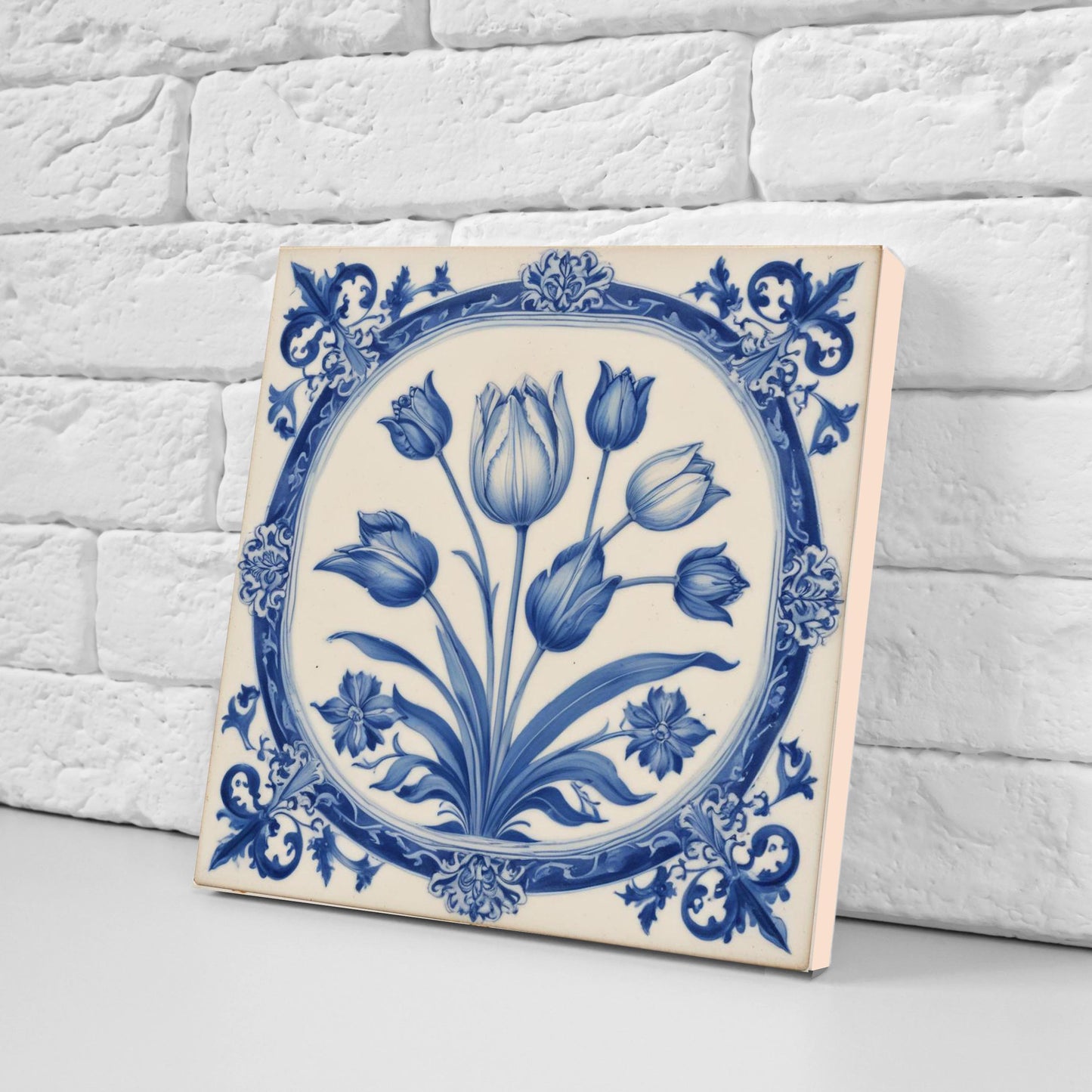 Delft Tulip Tile - Delft Blue Tile - Set of 2 Ceramic Delftware Tiles- Flower Tiles - Delft Prints Wall - Kitchen Backsplash, Sink,Bathroom