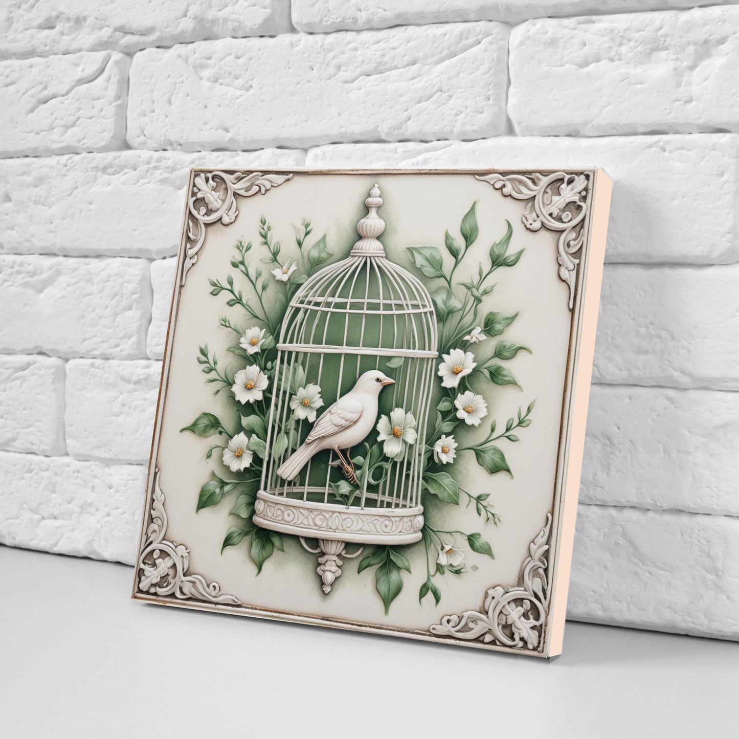 Art Nouveau Bird and Flower Ceramic tiles -Set of 2 Art Nouveau Bird Wall Decor Tiles,Bird Tiles -Kitchen Backsplash Tiles,Bathroom Decor