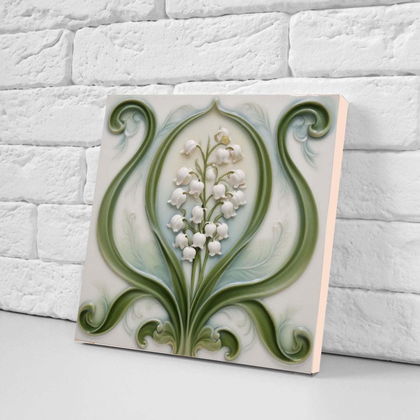 Lily of the Valley Tile - Art Nouveau Flower Ceramic Tiles - Set of 2 Art Nouveau Wall Decor Tiles - Kitchen Backsplash, Bathroom Sink Tiles