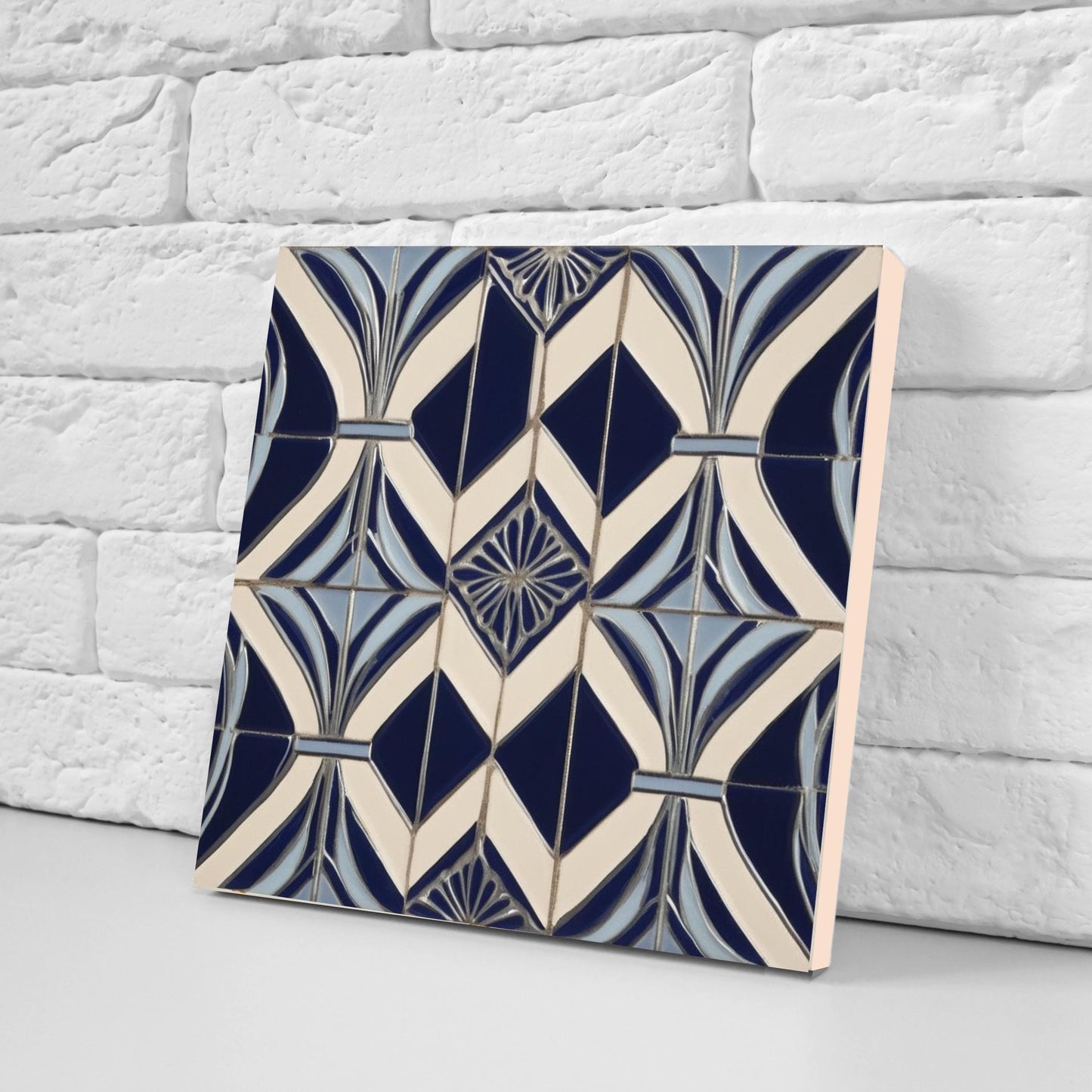 Art Deco Ceramic Tiles Blue- Set of 2 Art Deco Wall Decor Geometric Tiles-Kitchen Backsplash Tiles, Sink Splashback Bathroom Fireplace Tile