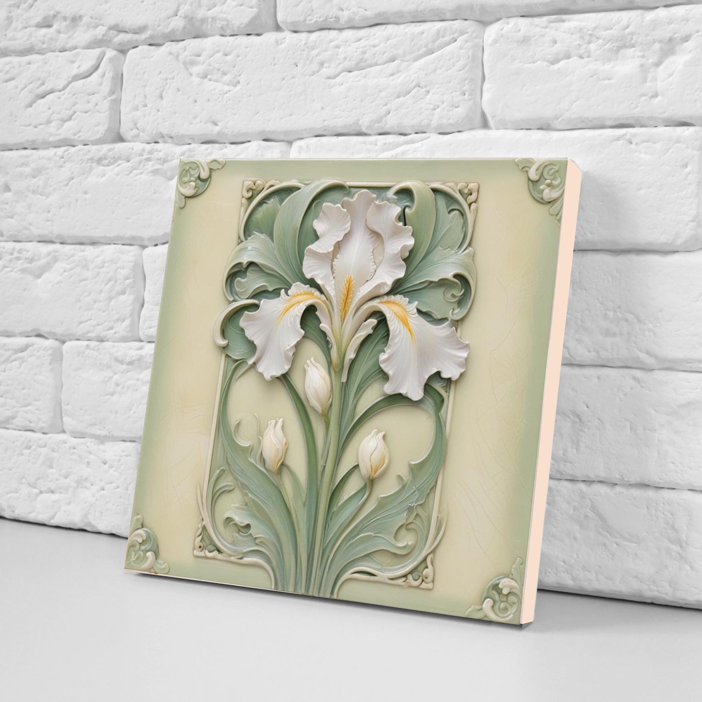Art Nouveau Flower Ceramic tiles - Set of 2 Art Nouveau Irises Wall Decor Tiles - Iris Print, Kitchen Backsplash Tiles,Bathroom Shower Decor