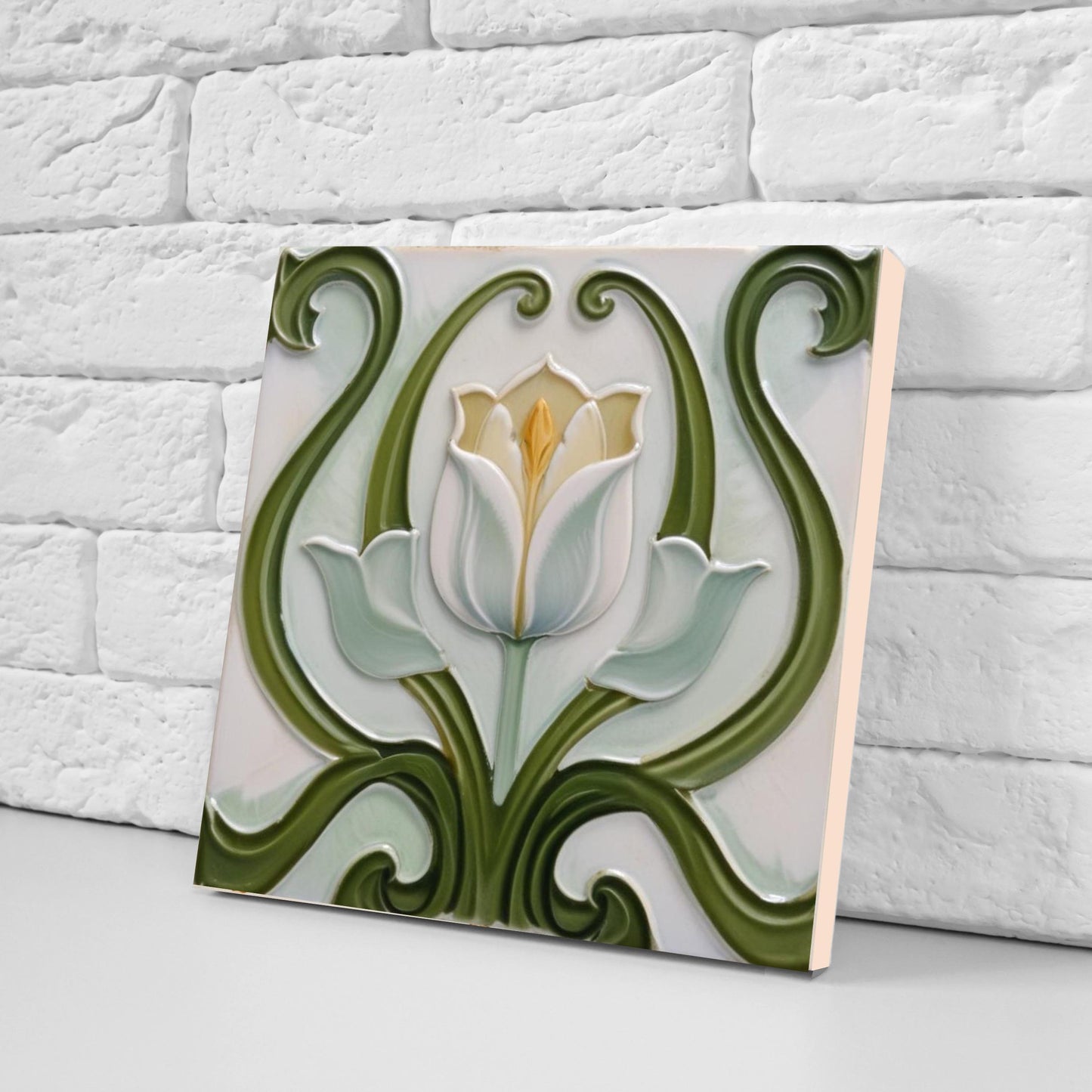 Tulip Tiles-Art Nouveau Flower Ceramic Tiles-Set of 2 Art Nouveau Wall Decor Print - Kitchen Backsplash Tiles,Bathroom Decor,Sink Splashback