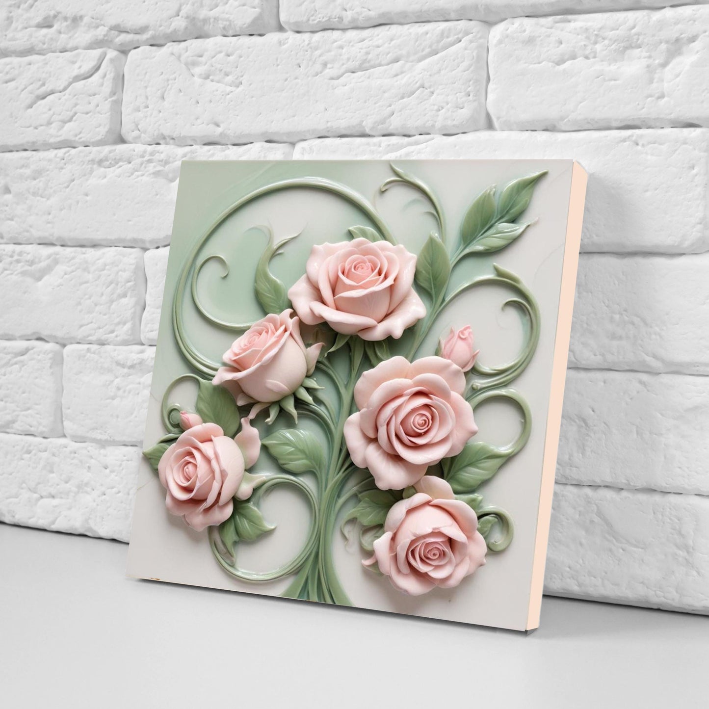 Art Nouveau Tile Rose Flower Ceramic Tiles - Set of 2 Botanical Wall Decor Tiles -Kitchen Backsplash Tiles,Bathroom Tiles, Shower Wall, Sink