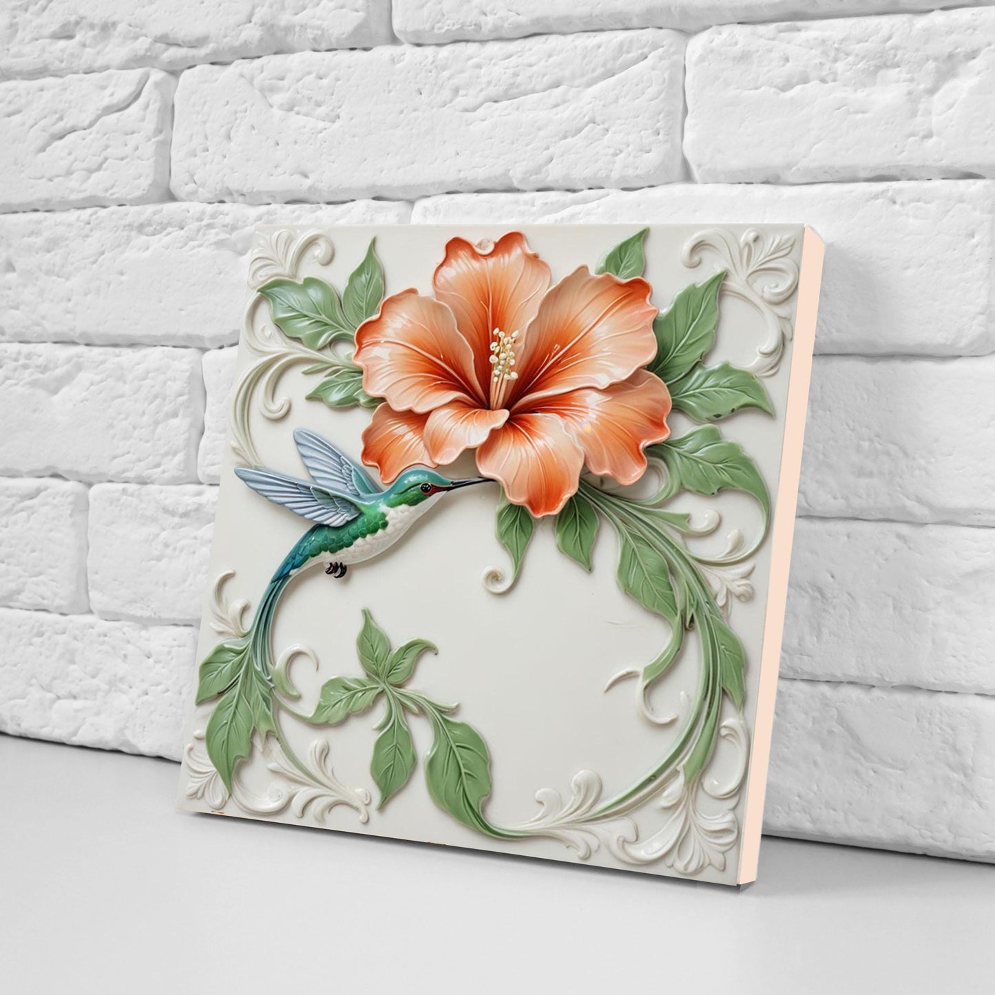 Art Nouveau Bird and Flower Ceramic tiles -Set of 2 Art Nouveau Bird Wall Decor,Bird Tiles Hummingbird -Kitchen Backsplash ,Bathroom Tiles