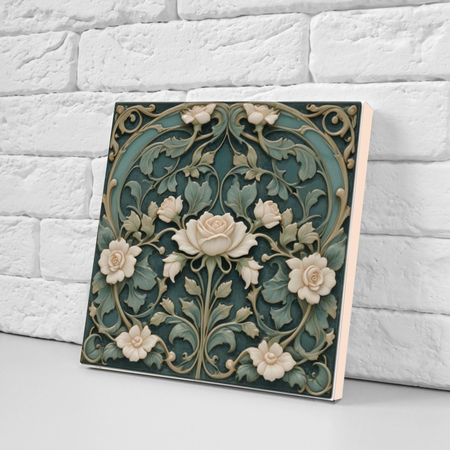 Art Nouveau Tile Rose Flower Ceramic Tiles - Set of 2 Art Nouveau Wall Decor Tiles -Kitchen Backsplash Tiles,Bathroom Tiles, Shower Wall Art