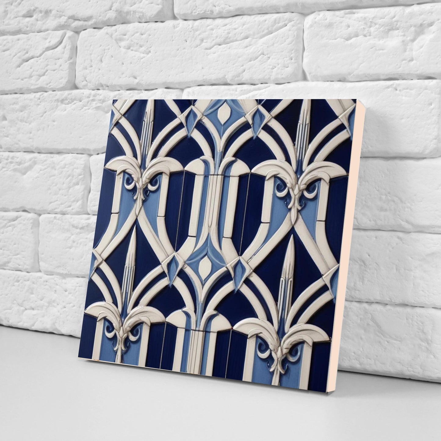 Art Deco Ceramic tiles Blue - Set of 2 Art Deco Wall Decor Geometric Tiles - Kitchen Backsplash , Bathroom, Sink Splashback, Accent Wall Art