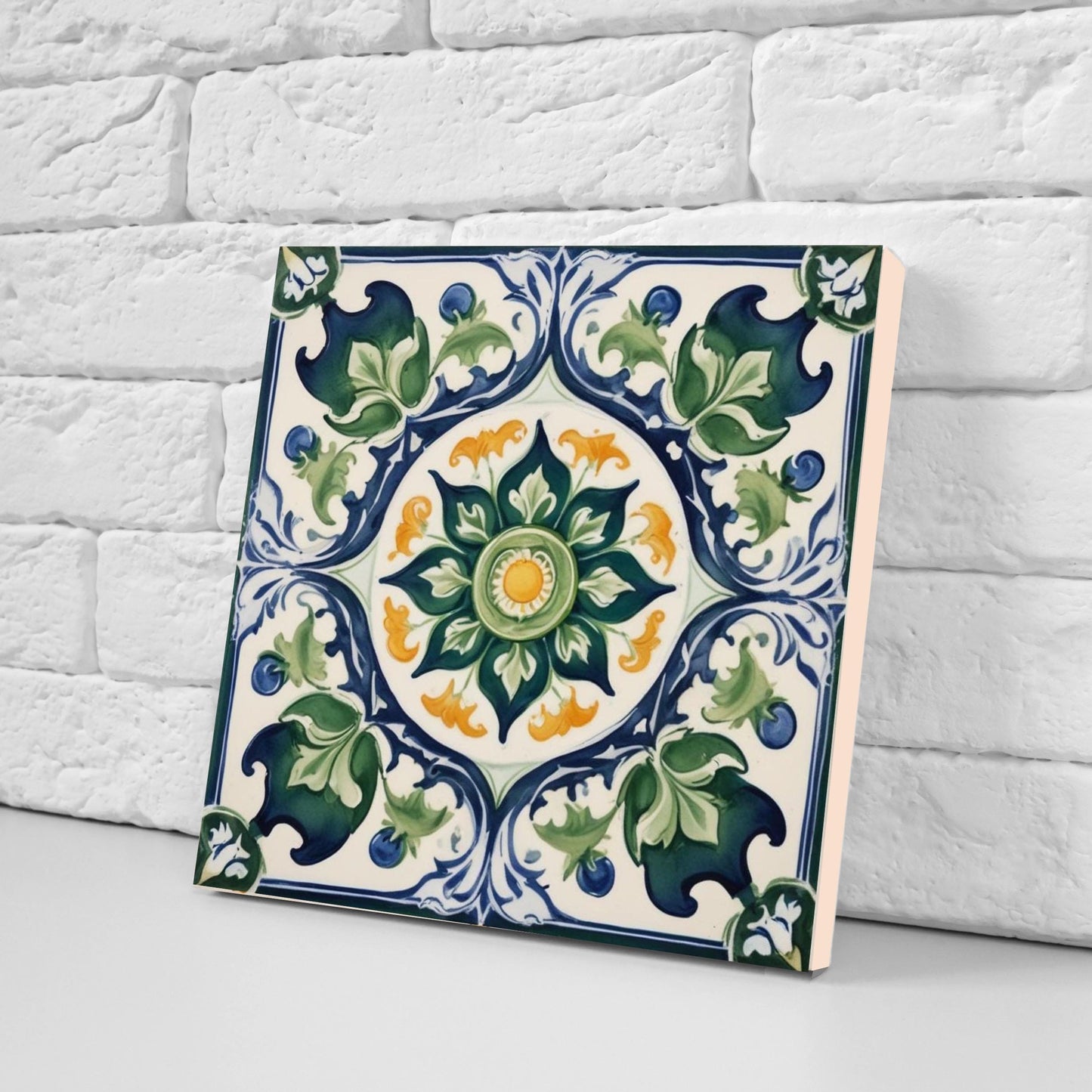 Italian Majolica Tiles Flower -Set of 2 Sicilian Wall Decor Tiles-Kitchen Backsplash Tiles, Sink Splashback,Bathroom,Shower Wall Art,Coaster