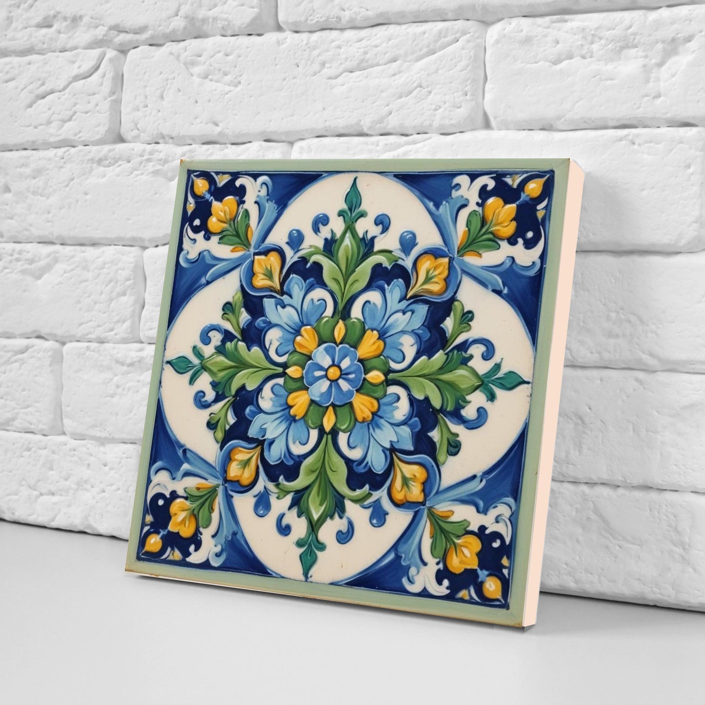 Italian Majolica Tiles - Set of 2 Sicilian Wall Decor Tiles - Kitchen Backsplash Tiles, Table Decorative Tiles, Bathroom Tiles, Coaster