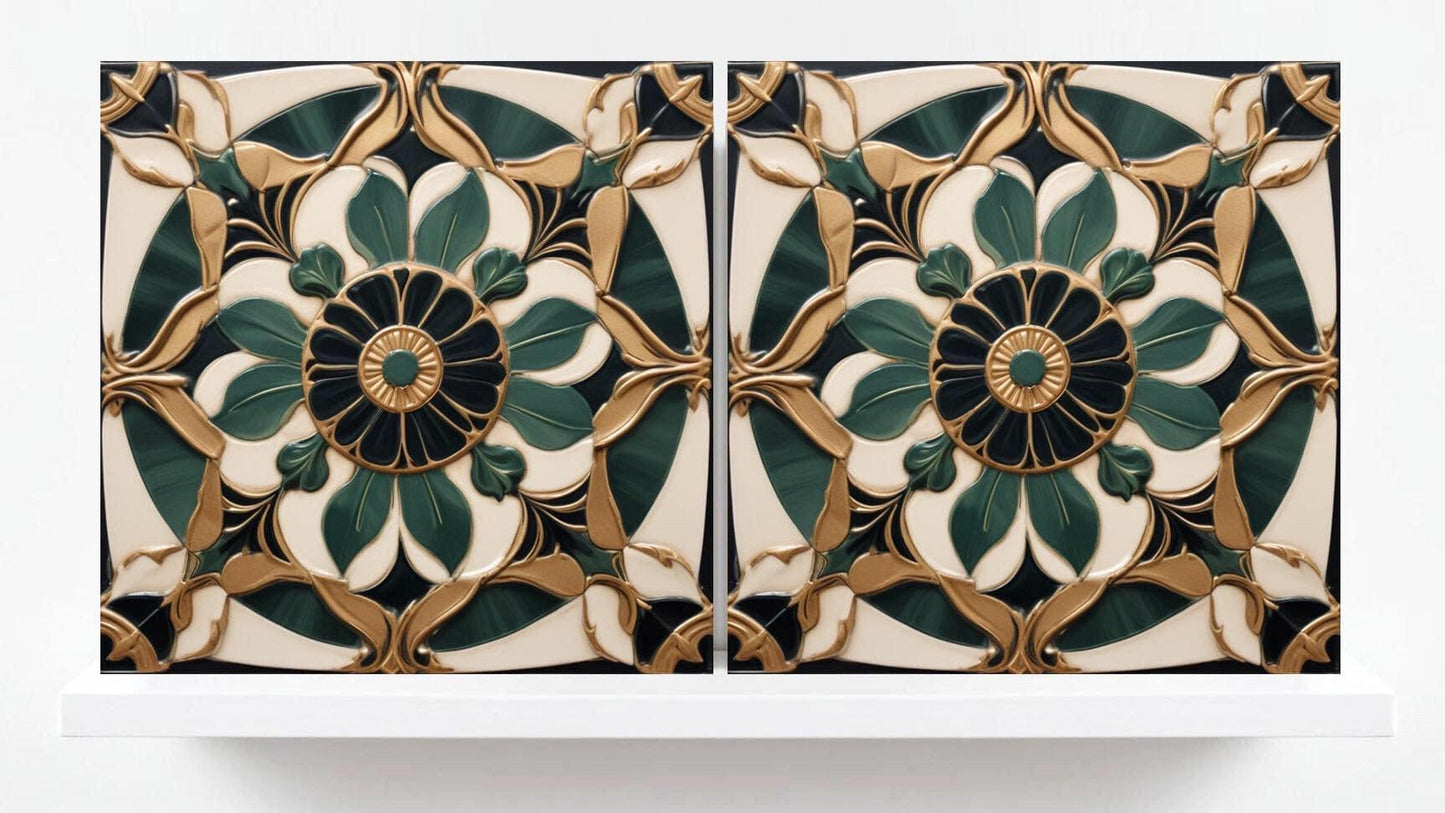 Art Deco Ceramic tiles - Set of 2 Art Deco Wall Decor Geometric Tiles - Kitchen Backsplash Tiles, Table Decorative Tiles, Bathroom Tiles