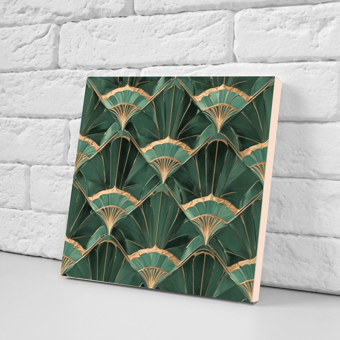 Art Deco Ceramic Tiles Green- Set of 2 Art Deco Wall Decor Geometric Tiles - Kitchen Backsplash Tiles,Table Decorative Tiles, Bathroom Tiles