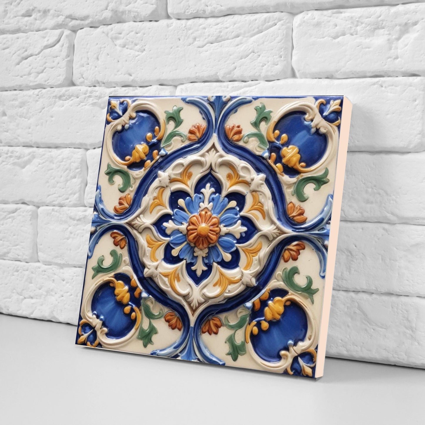 Italian Majolica Tiles -Set of 2 Sicilian Wall Decor Flower Tiles-Kitchen Backsplash Tiles, Sink Splashback,Bathroom,Shower Wall Art,Coaster