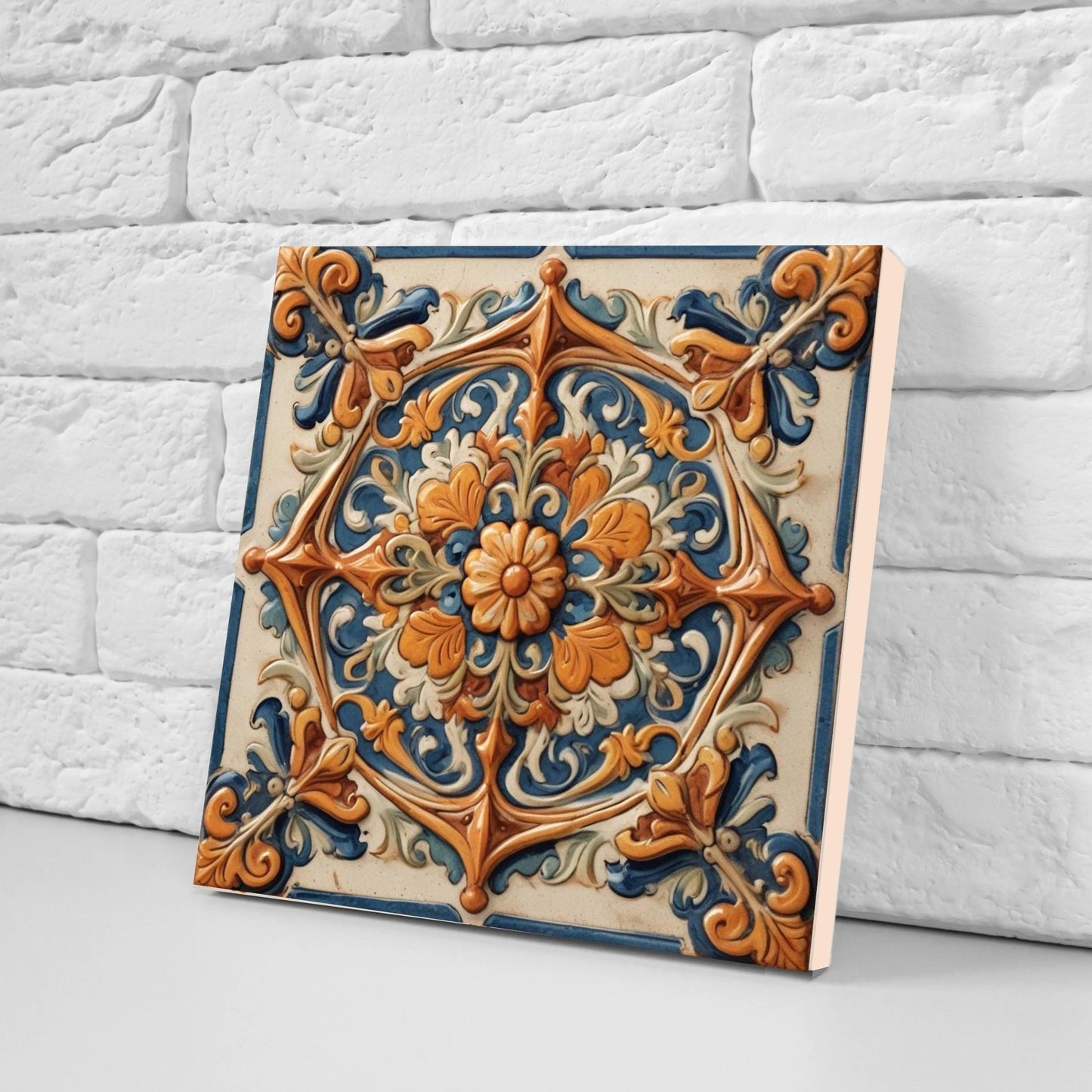 Italian Majolica Tiles - Set of 2 Sicilian Wall Decor Tiles - Kitchen Backsplash, Sink Splashback,Bathroom,Shower Wall Art,Fireplace,Coaster