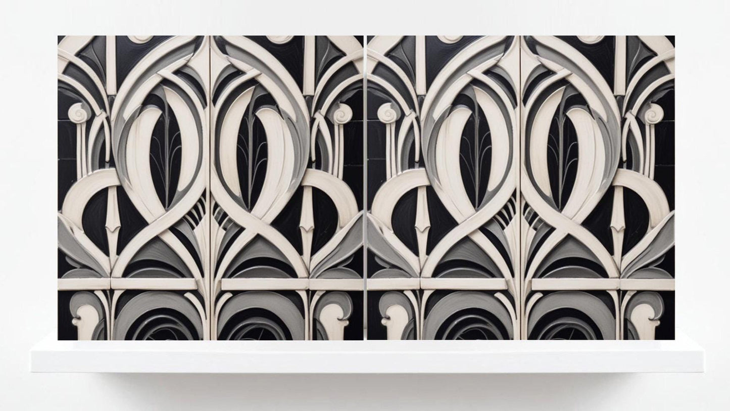 Art Deco Ceramic tiles - Set of 2 Art Deco Wall Decor Geometric Tiles - Kitchen Backsplash, Shower,Bathroom Wall, Fireplace, Sink Splashback