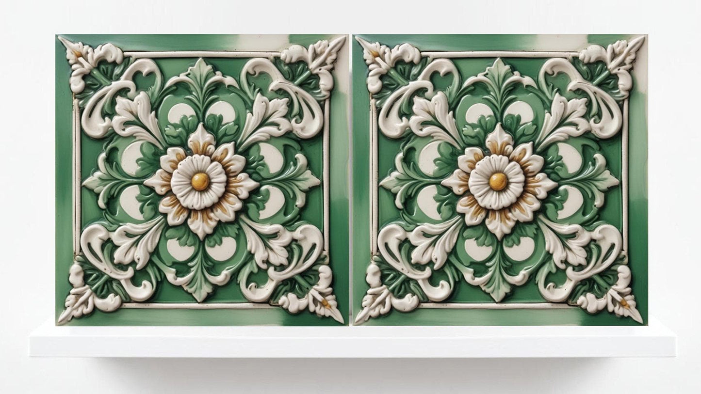 Italian Majolica Tiles Floral -Set of 2 Sicilian Wall Decor Tiles -Kitchen Backsplash Tiles, Table Decorative Tiles, Bathroom Tiles, Coaster