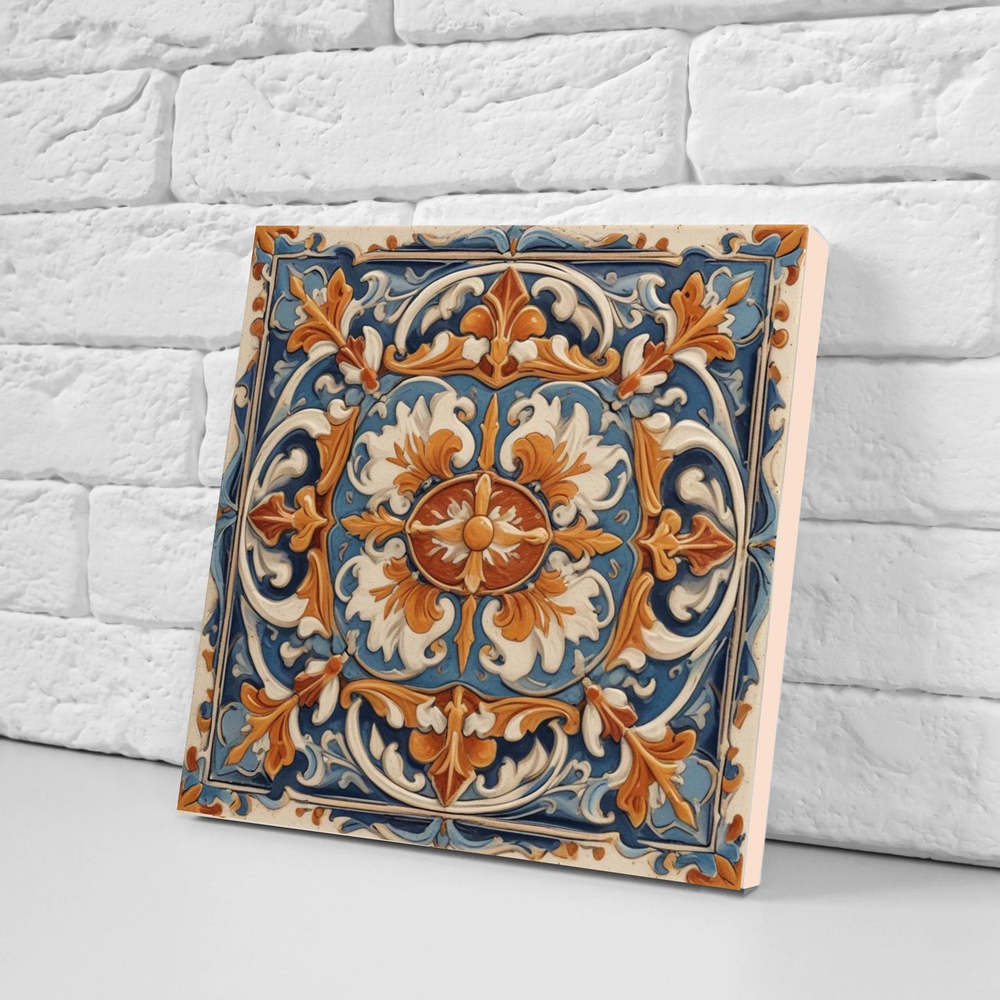 Italian Majolica Tiles - Set of 2 Sicilian Wall Decor Tiles - Kitchen Backsplash, Sink Splashback,Bathroom,Shower Wall Art,Fireplace,Coaster