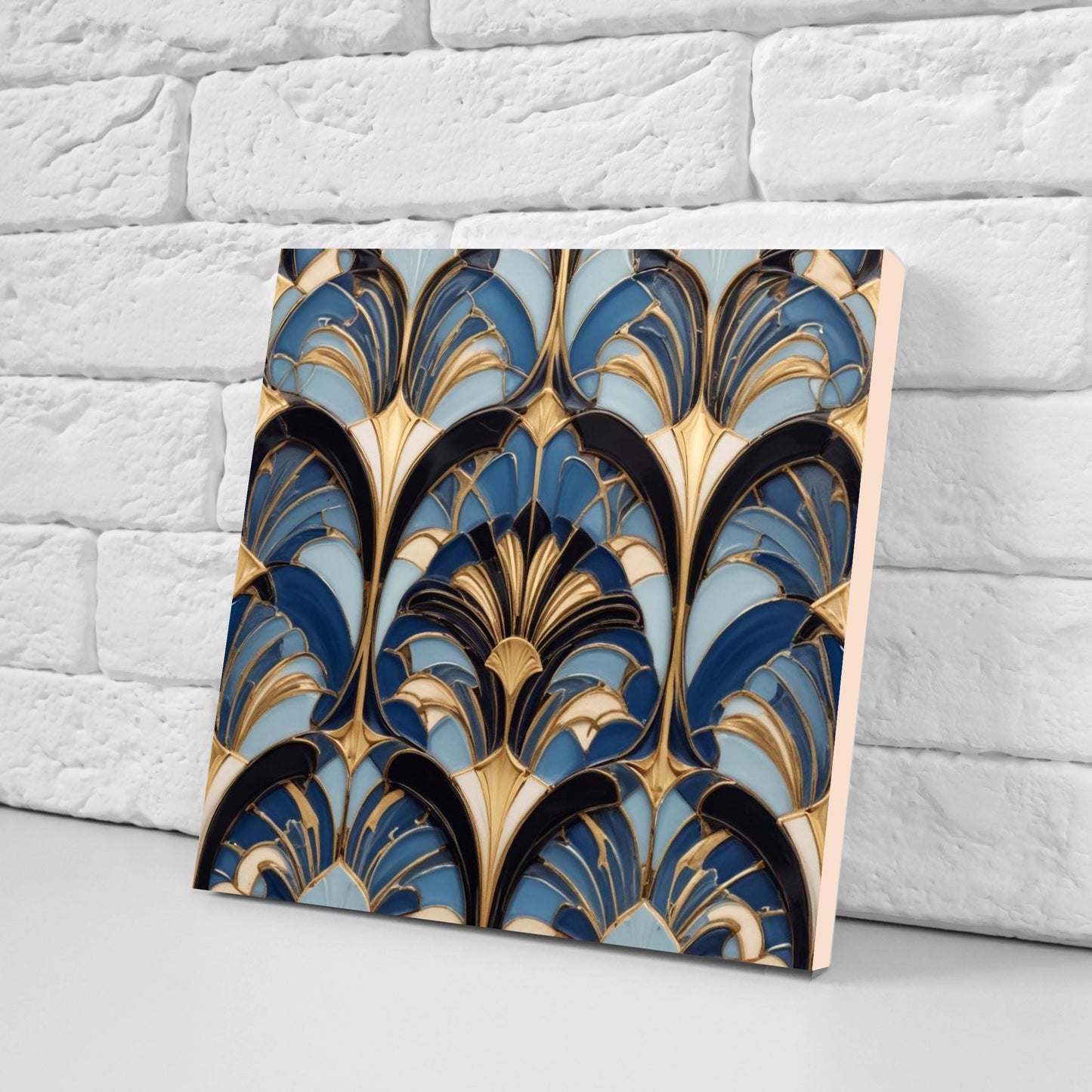 Art Deco Ceramic tiles Blue- Set of 2 Art Deco Wall Decor Geometric Tiles - Kitchen Backsplash Tiles, Table Decorative Tiles, Bathroom Tiles