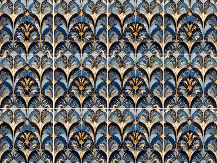 Art Deco Ceramic tiles Blue- Set of 2 Art Deco Wall Decor Geometric Tiles - Kitchen Backsplash Tiles, Table Decorative Tiles, Bathroom Tiles