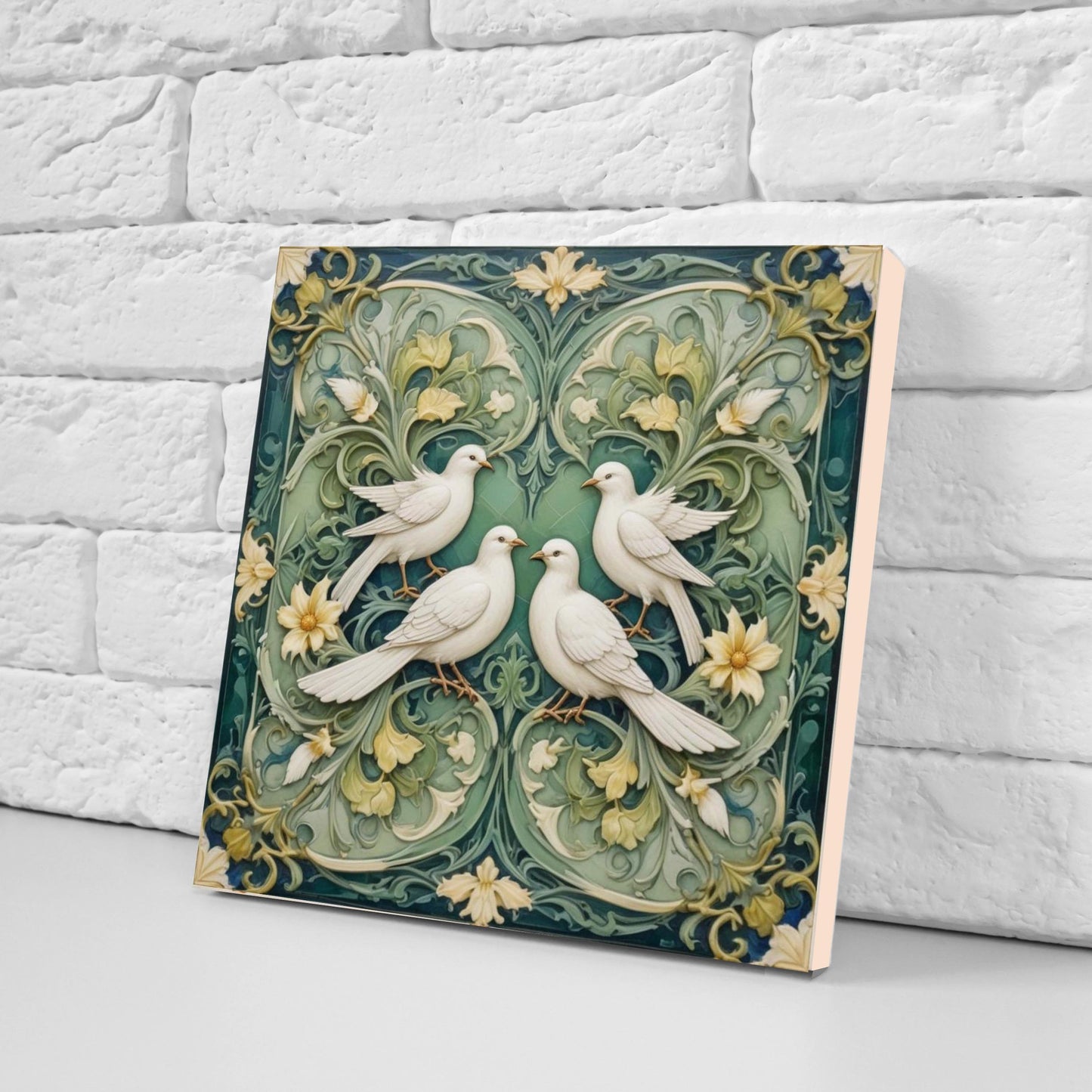 Art Nouveau Bird and Flower Ceramic tiles -Set of 2 Art Nouveau Bird Wall Decor Tiles,Bird Tiles -Kitchen Backsplash Tiles,Bathroom Tiles