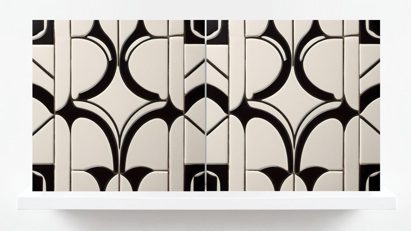 Art Deco Ceramic tiles - Set of 2 Art Deco Wall Decor Geometric Tiles - Kitchen Backsplash Tiles, Table Decorative Tiles, Bathroom Tiles