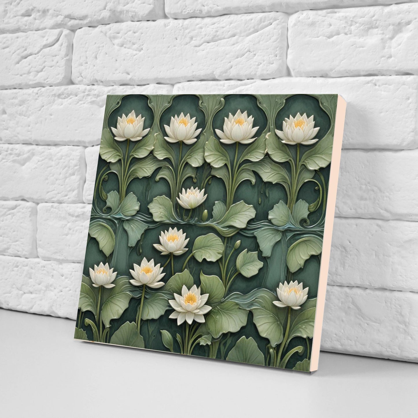 Lotus Tile Art Nouveau Flower Ceramic Tiles - Set of 2 Botanical Wall Decor - Floral Pattern - Kitchen Backsplash , Shower ,Bathroom, Sink