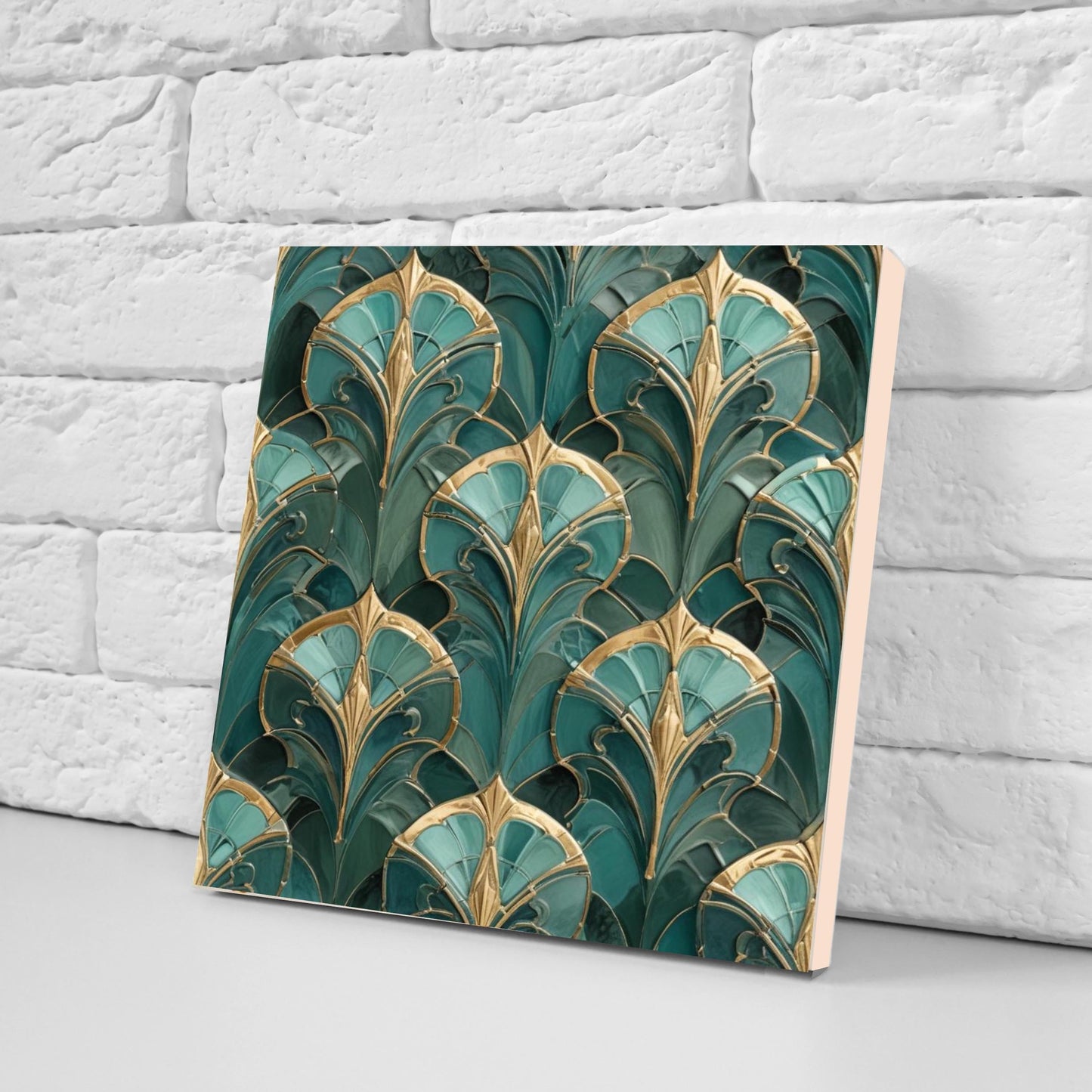 Art Deco Ceramic Tiles Green- Set of 2 Art Deco Wall Decor Geometric Tiles - Kitchen Backsplash , Sink Splashback,Shower, Bathroom Wall Tile