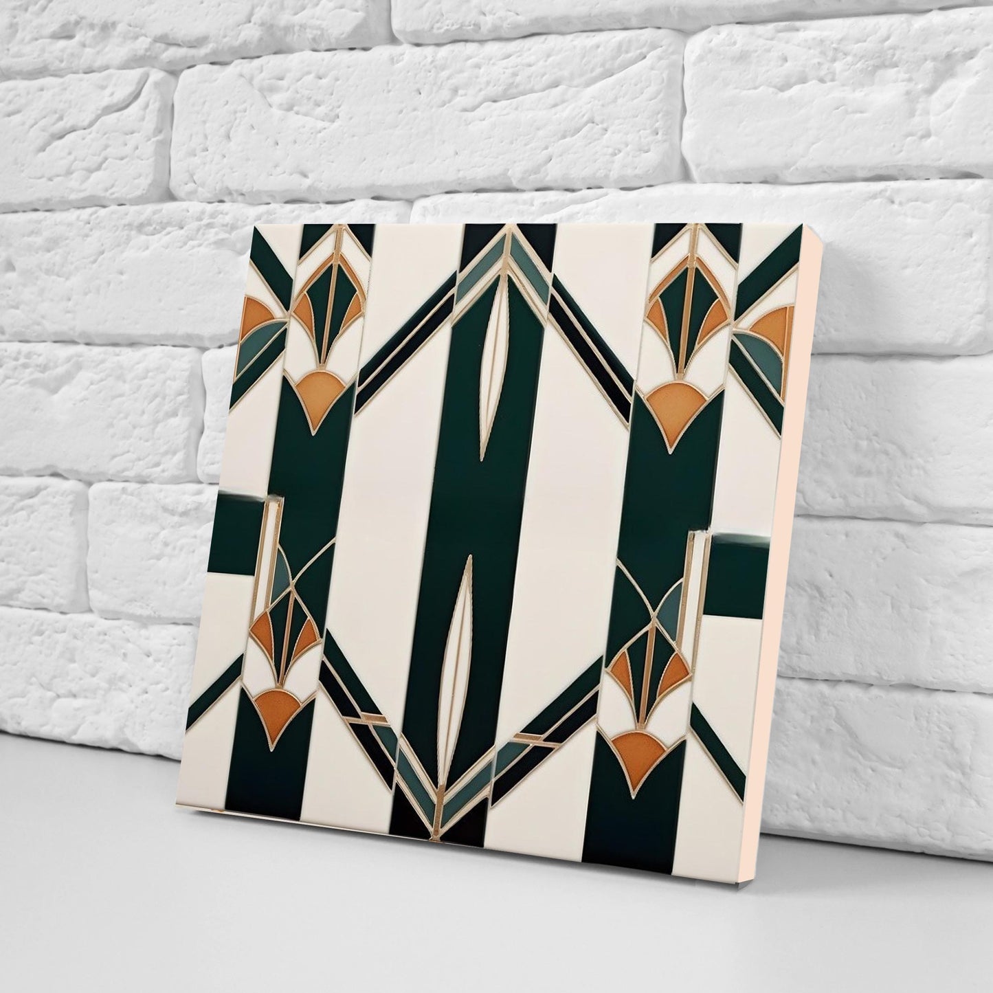 Art Deco Ceramic tiles - Set of 2 Wall Decor Geometric Tiles - Kitchen Backsplash,Fireplace,Bathroom,Shower Wall Art,Sink Splashback,Coaster