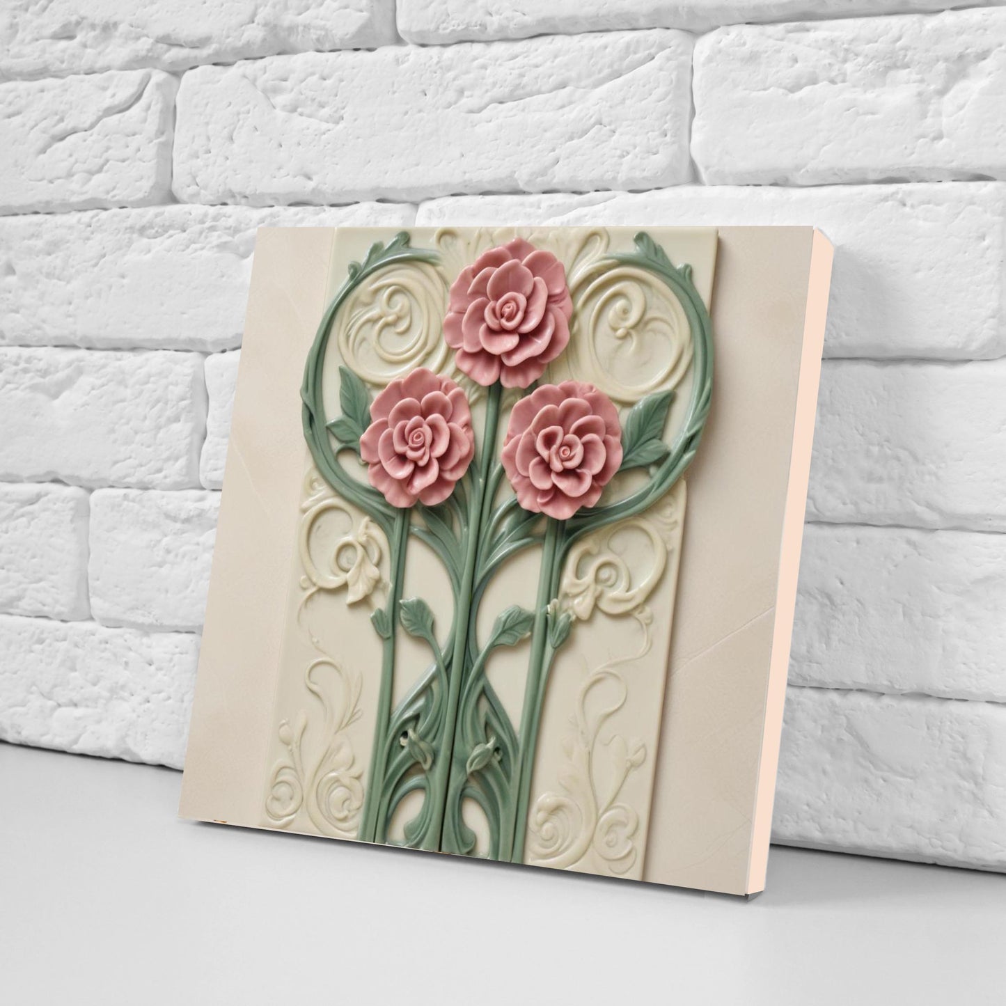 Art Nouveau Tile Rose Flower Ceramic Tiles - Set of 2 Botanical Print Wall Decor -Kitchen Backsplash,Bathroom, Shower Wall,Sink Splashback,