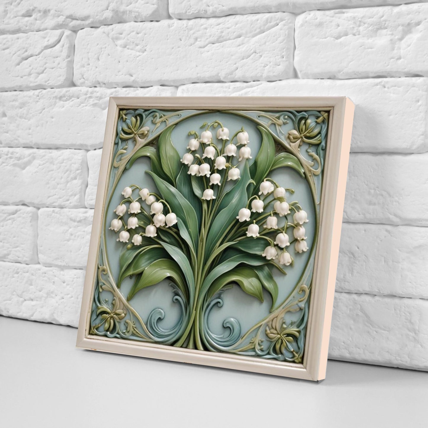 Lily of the Valley Art Nouveau Flower Ceramic Tiles -Set of 2 Botanical Wall Decor - Kitchen Backsplash,Sink Splashback,Shower,Bathroom Wall