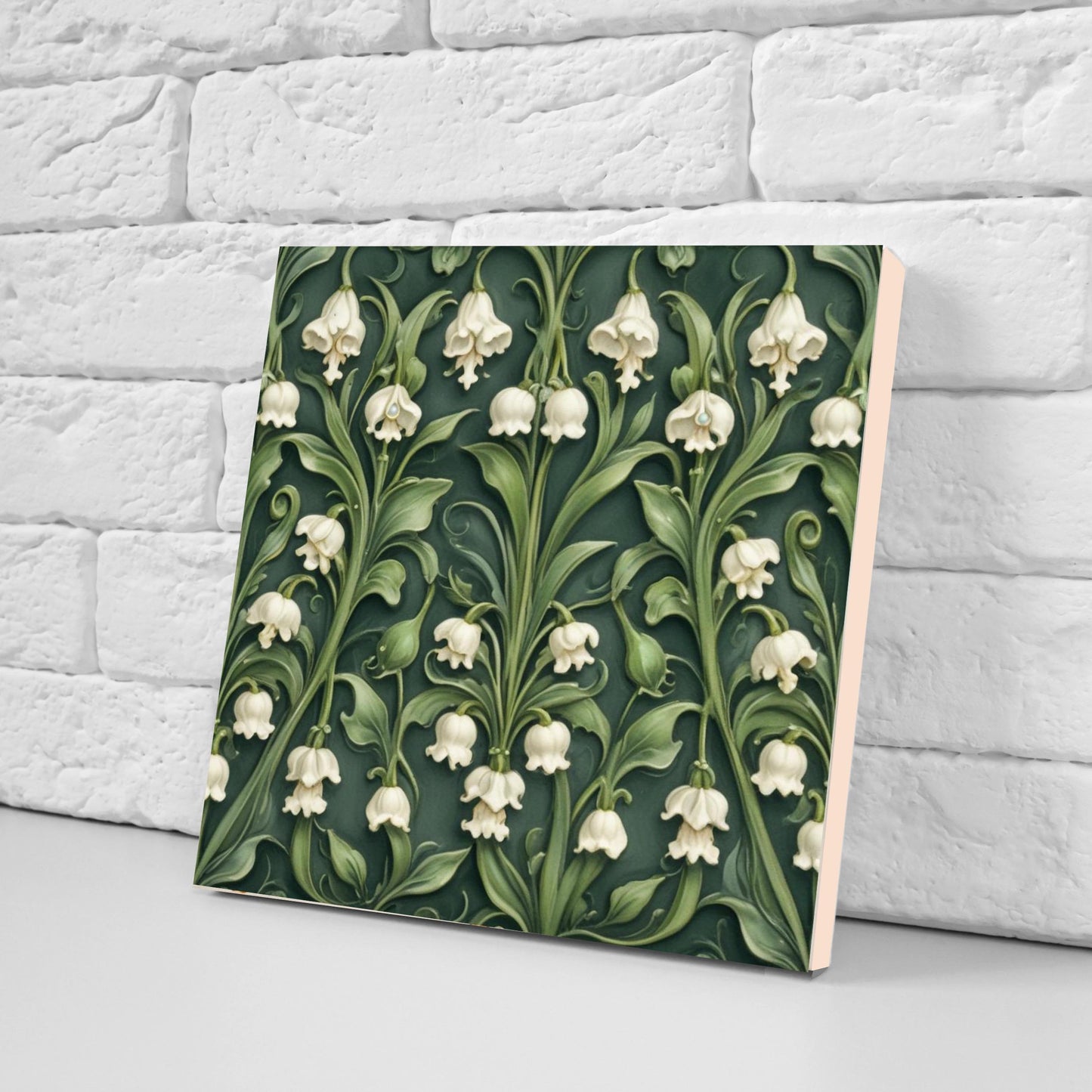 Lily of The Valley Tile Green Art Nouveau Tiles Flower Print Ceramic Tiles - Set of 2 Art Nouveau Wall Decor - Kitchen Backsplash, Bathroom