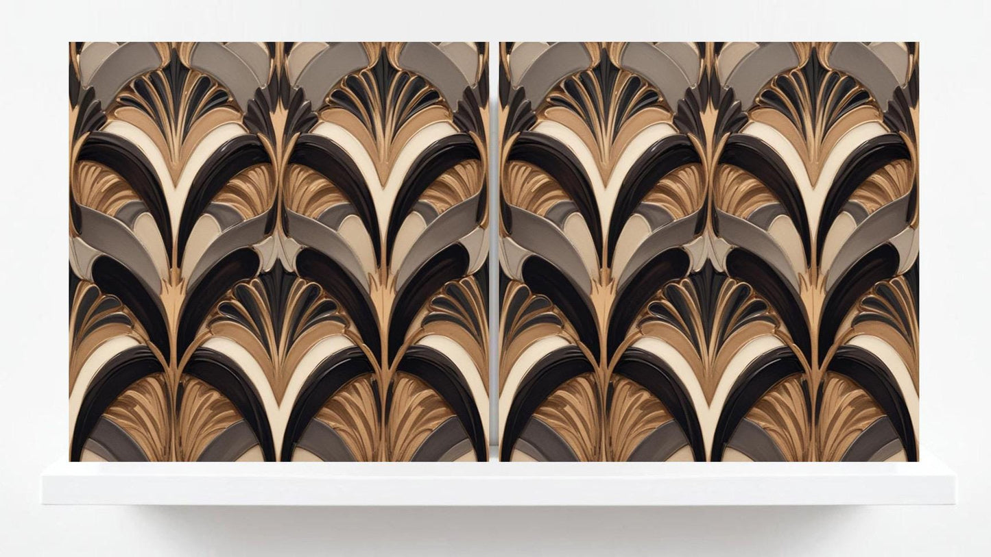 Art Deco Tile Ceramic Brown - Set of 2 Art Deco Tiles Print Wall Decor Geometric Tiles - Kitchen Backsplash,Bathroom,Shower,Sink Splashback