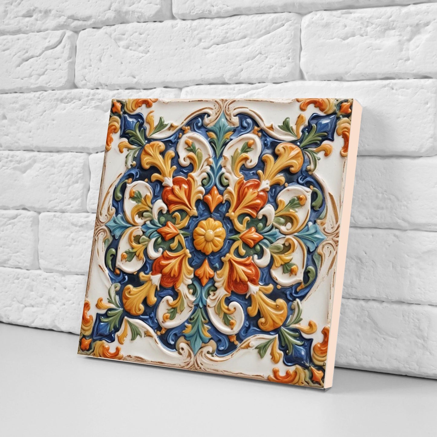 Italian Majolica Tiles - Set of 2 Sicilian Wall Decor Tile - Kitchen Backsplash, Sink Splashback,Bathroom,Shower Wall Art,Fireplace,Coaster